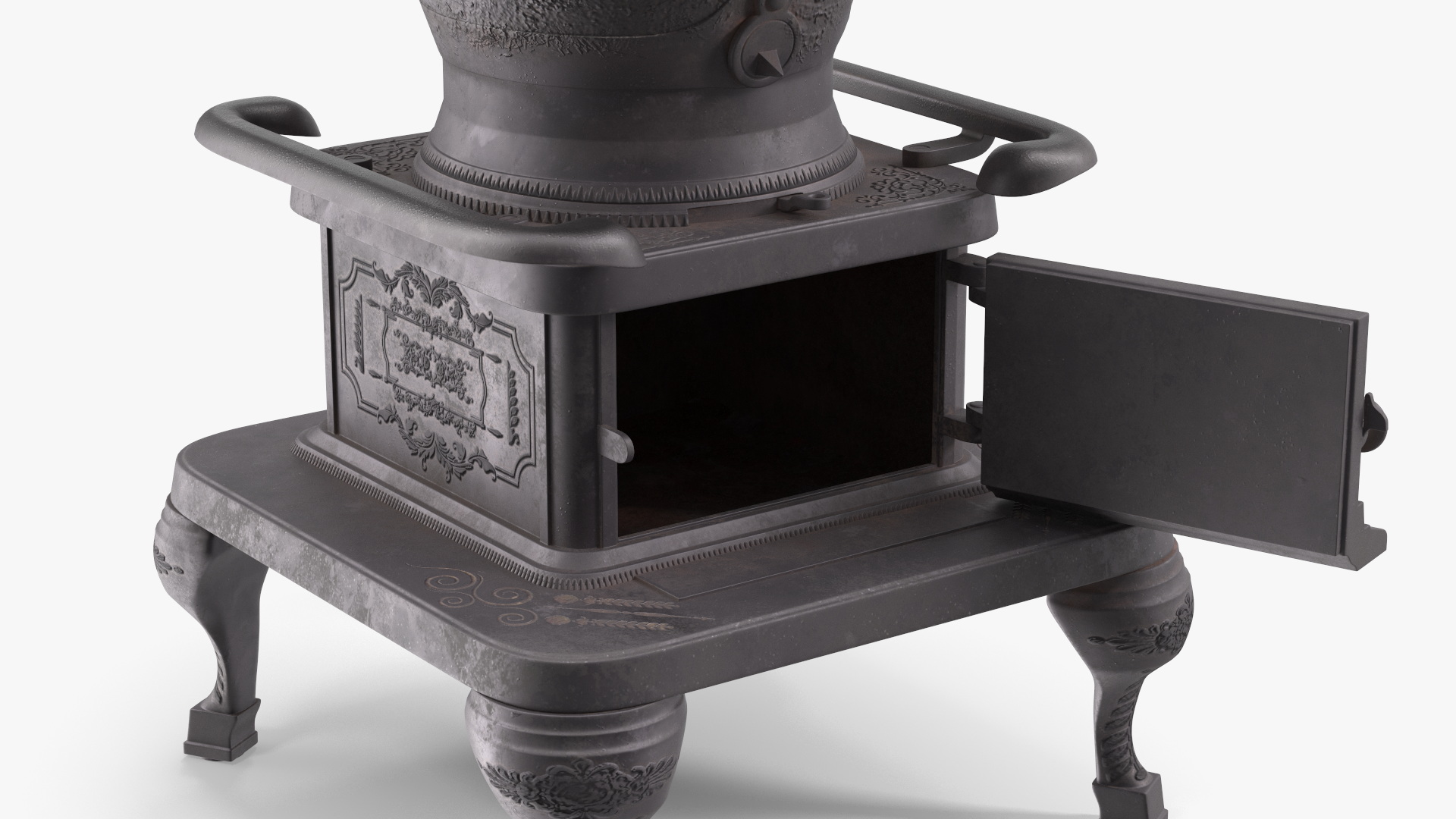 Retro Potbelly Stove Old with Fire 3D model