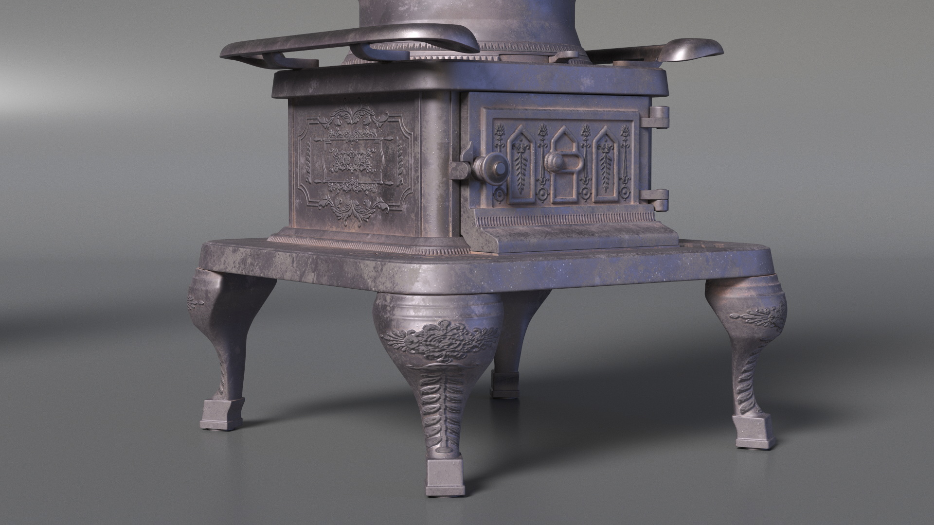 Retro Potbelly Stove Old with Fire 3D model