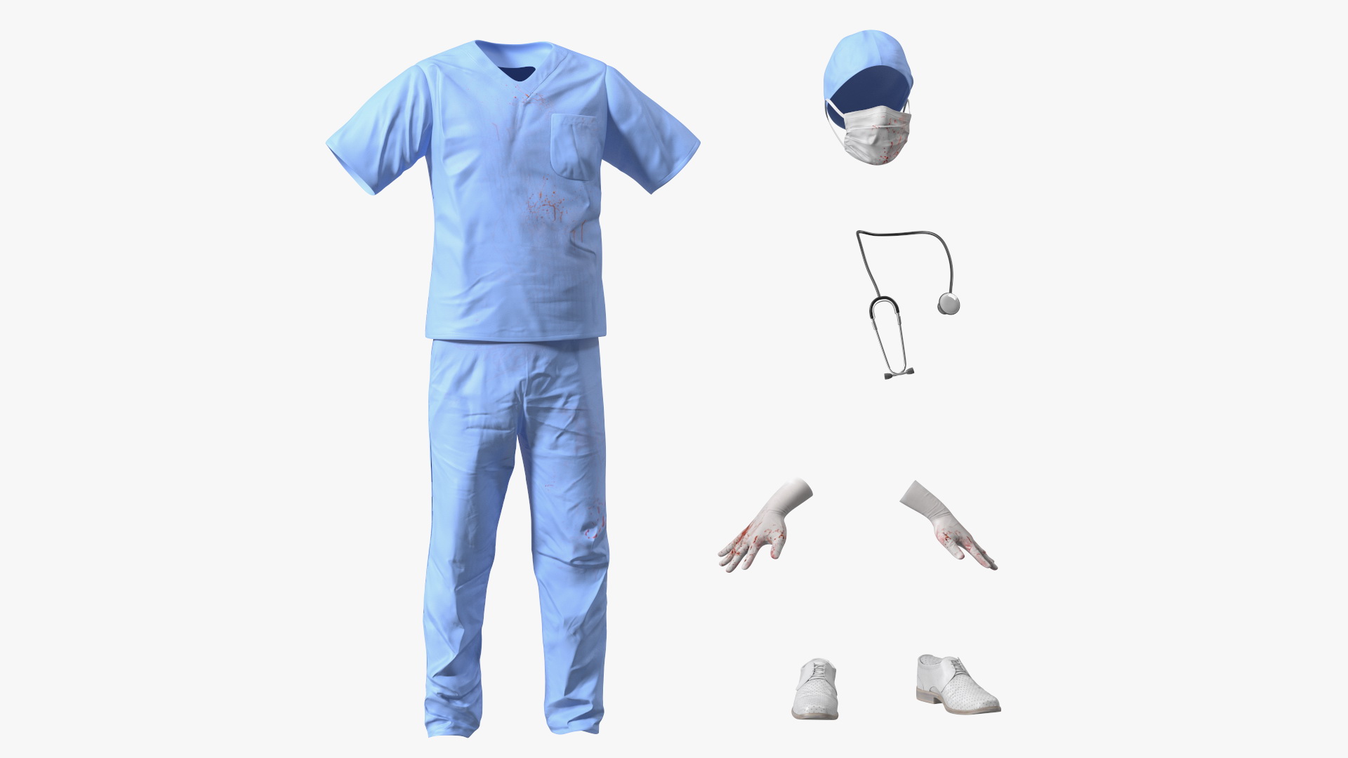 3D model Asian Doctor wearing Gloves and Mask Stained Blood