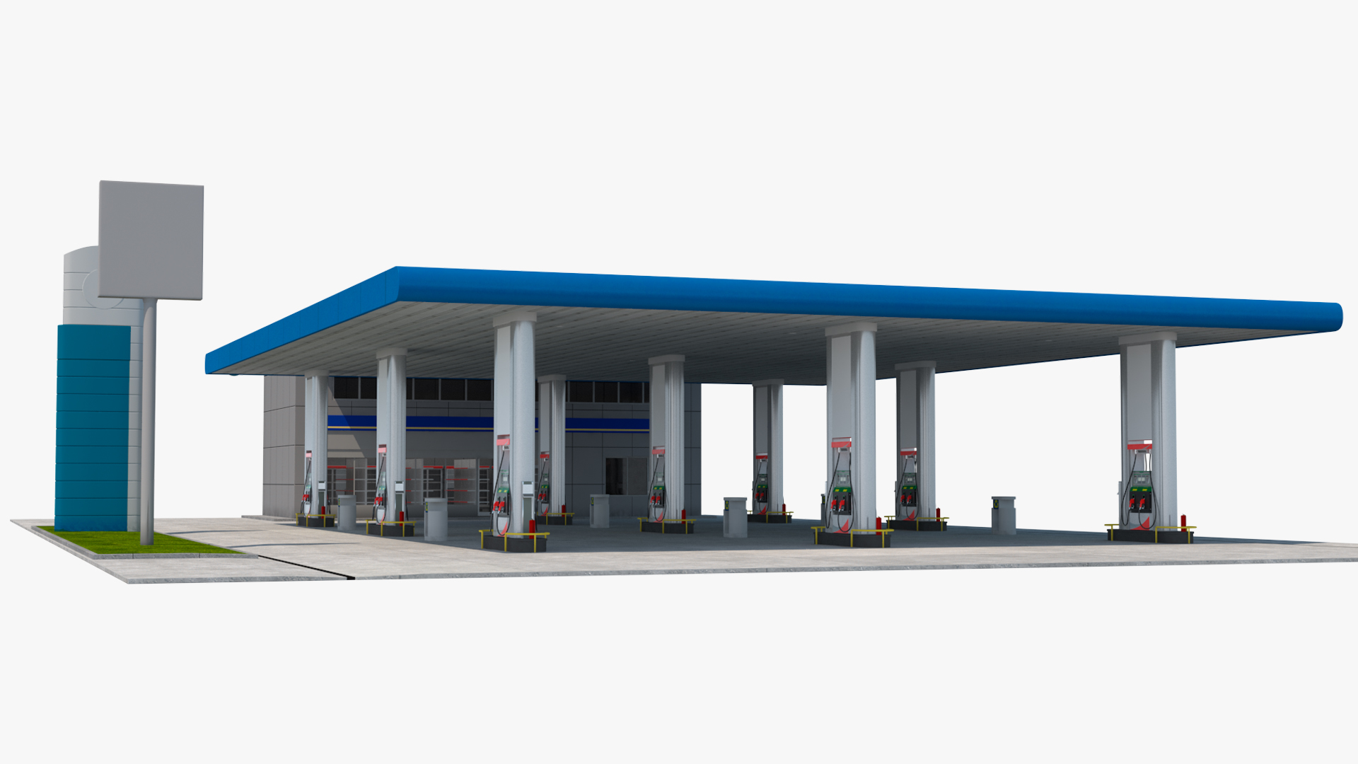 3D Blue Gas Station