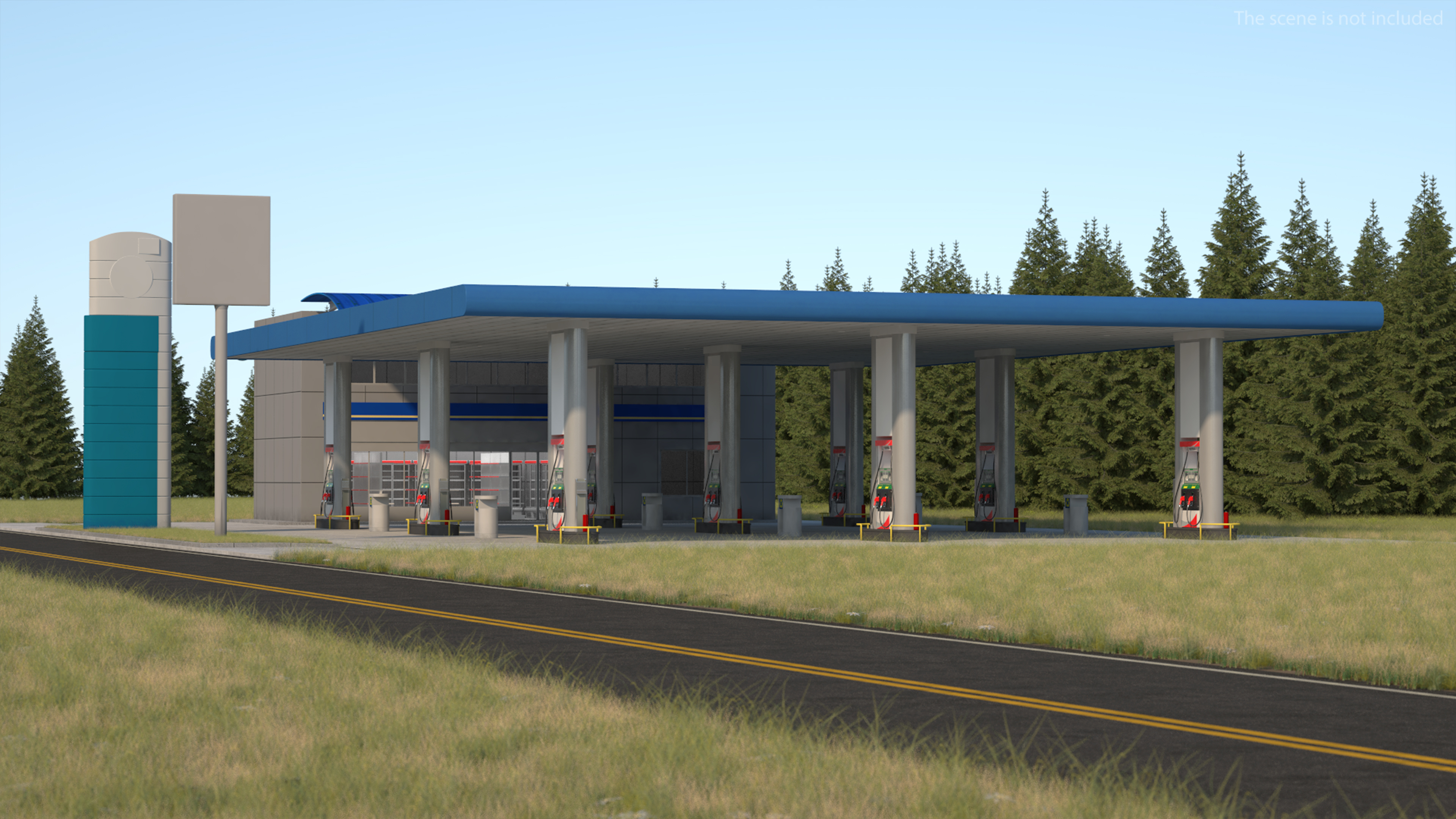 3D Blue Gas Station