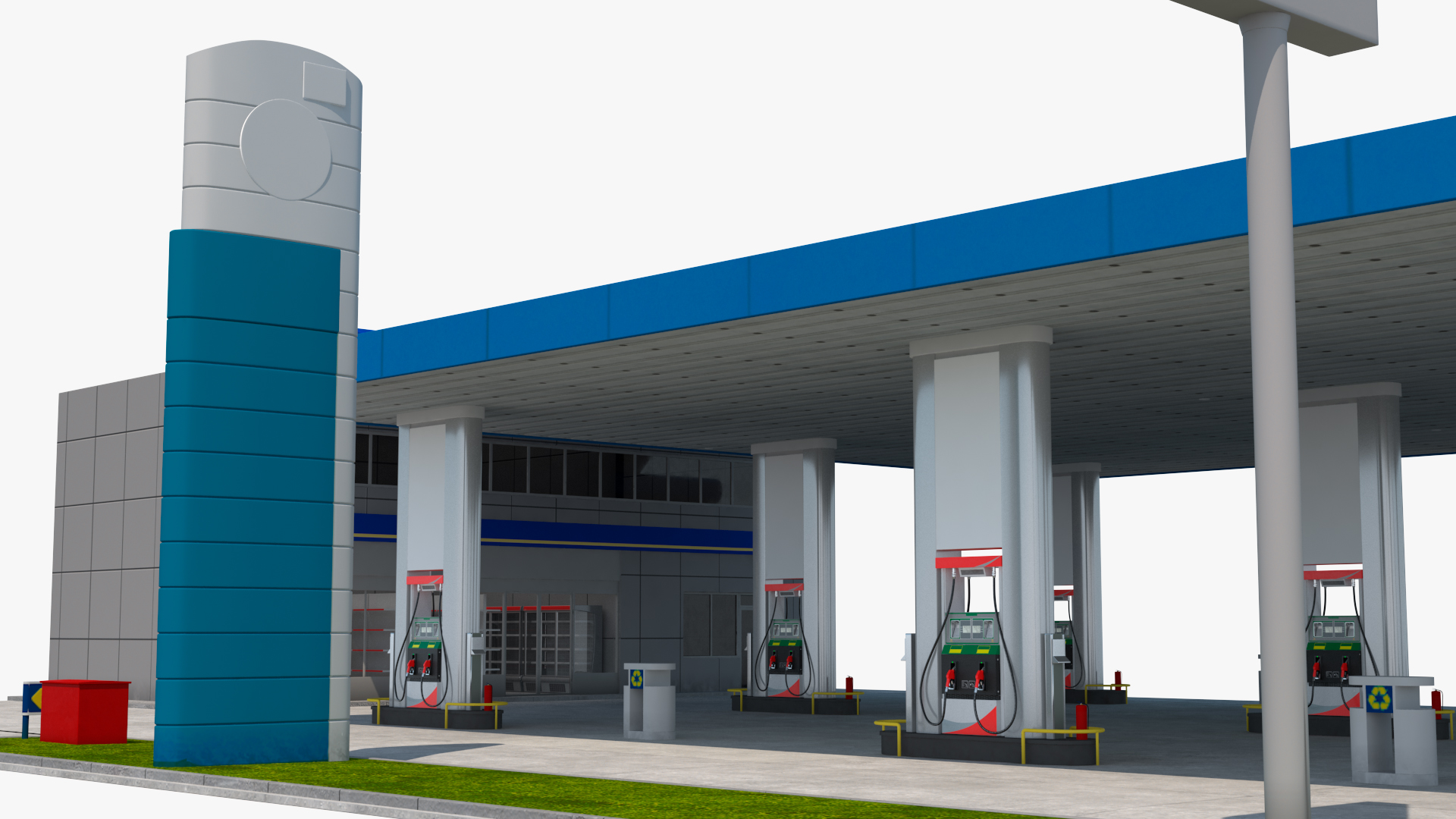 3D Blue Gas Station