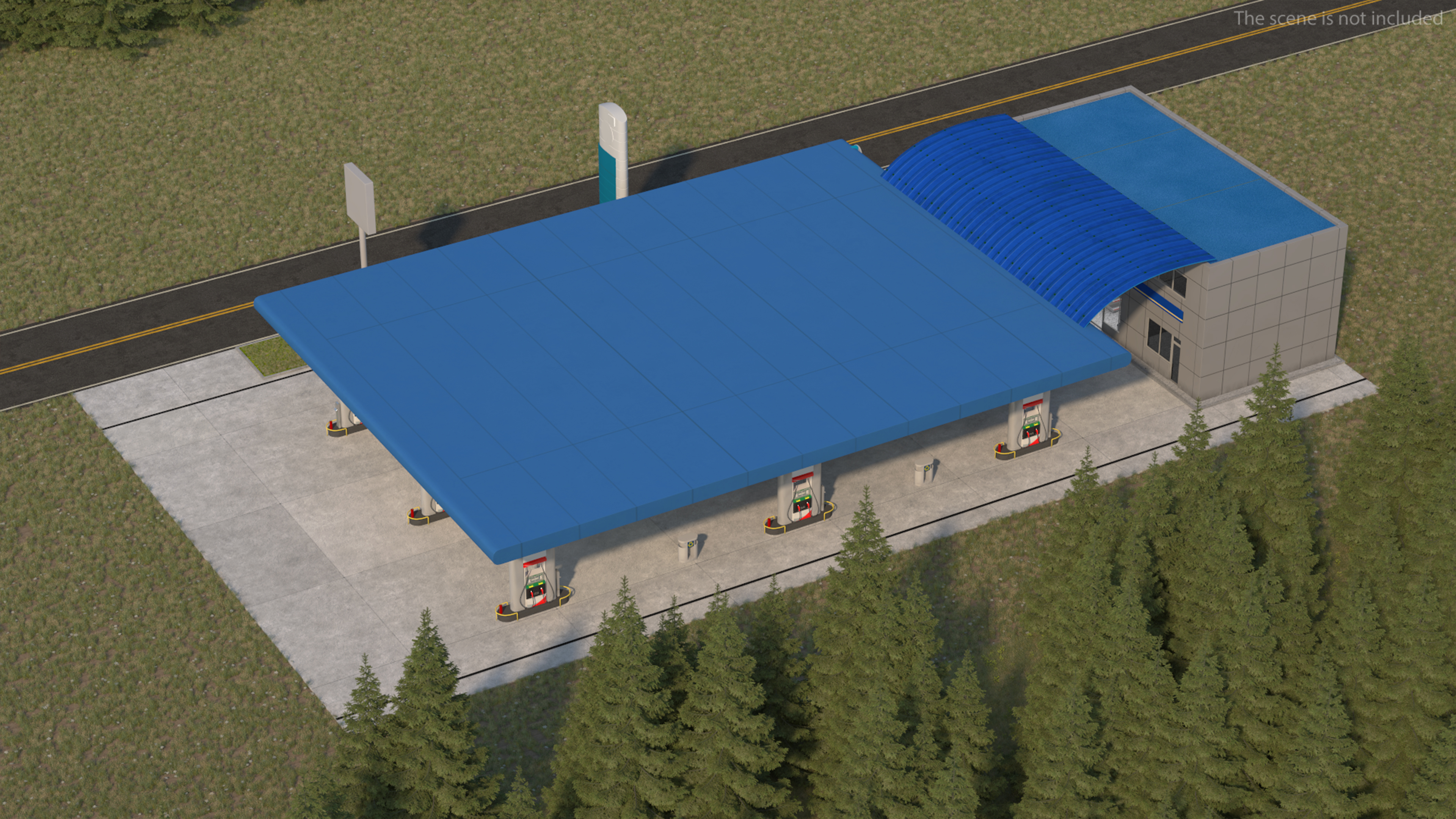 3D Blue Gas Station