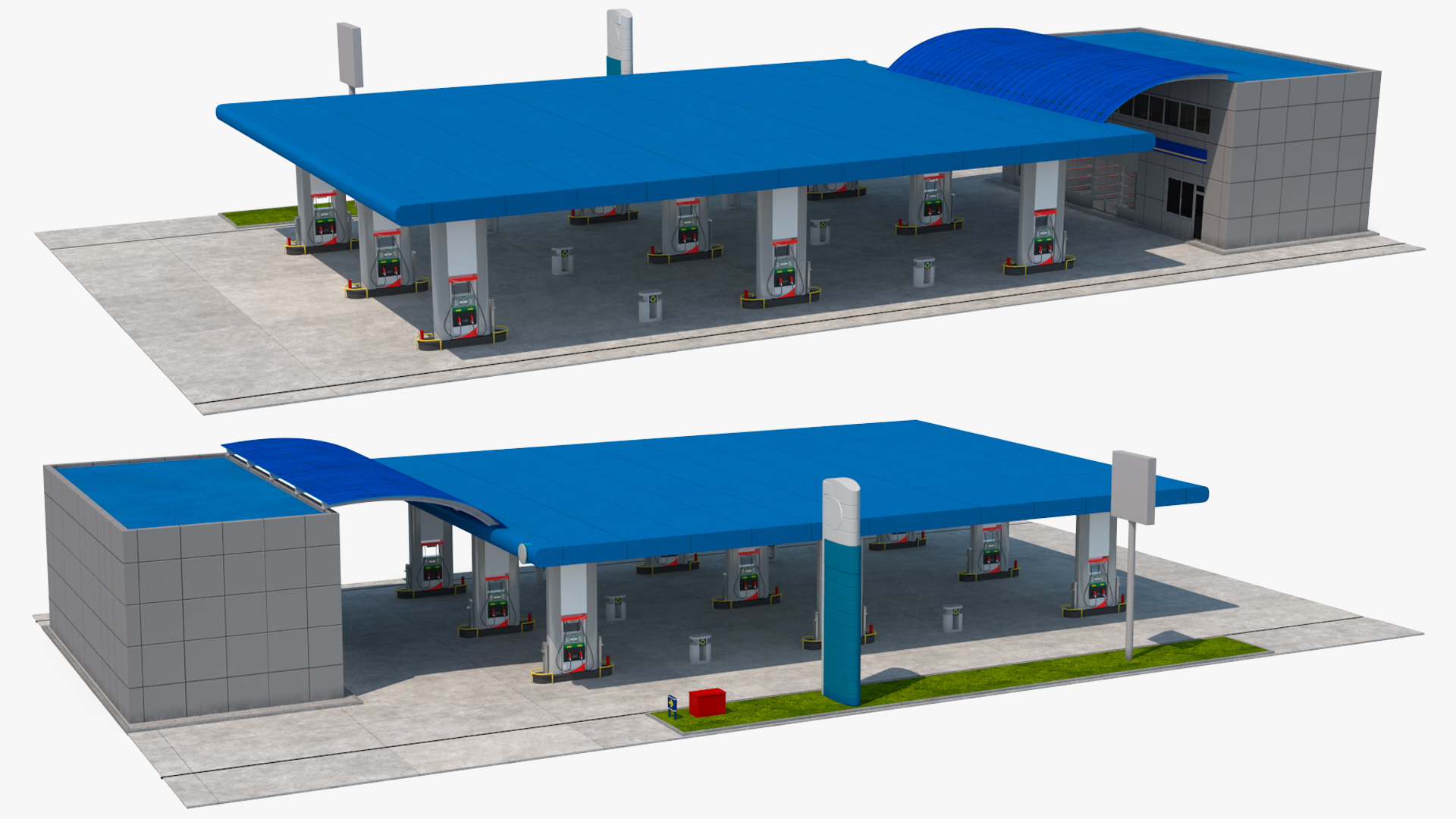 3D Blue Gas Station