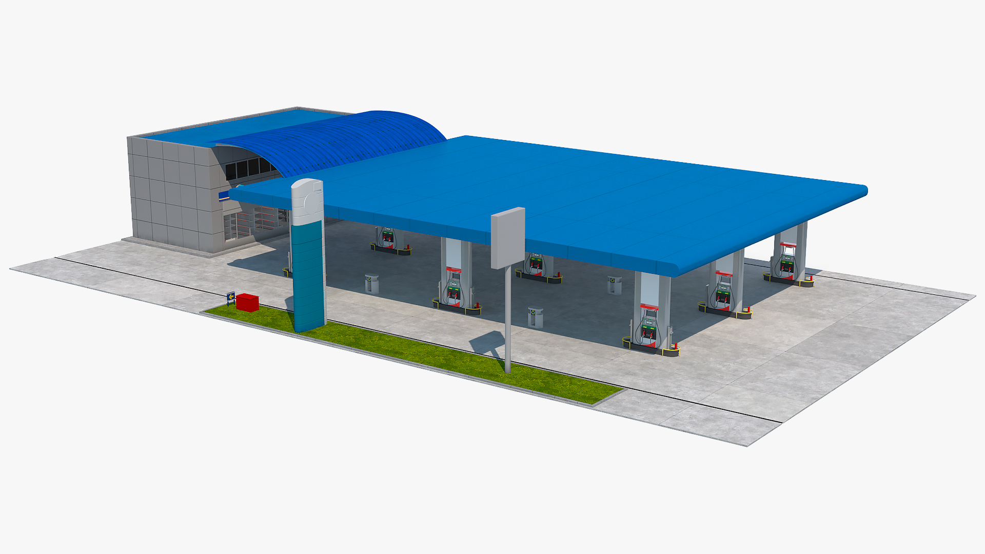 3D Blue Gas Station