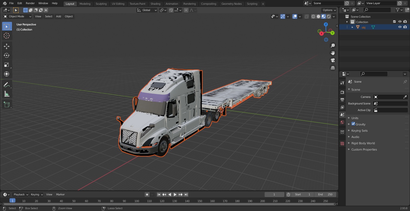 3D model Volvo Truck with Axle Extendable Trailer