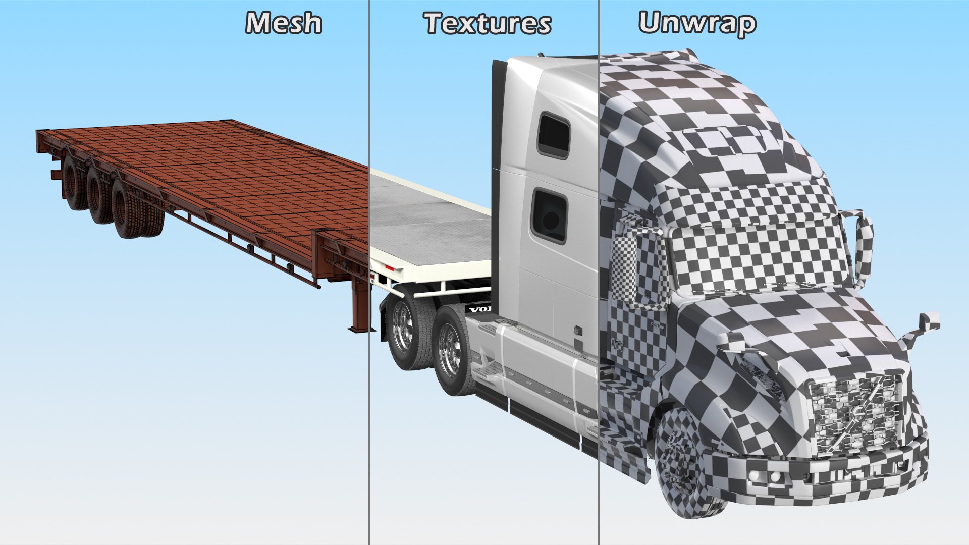 3D model Volvo Truck with Axle Extendable Trailer