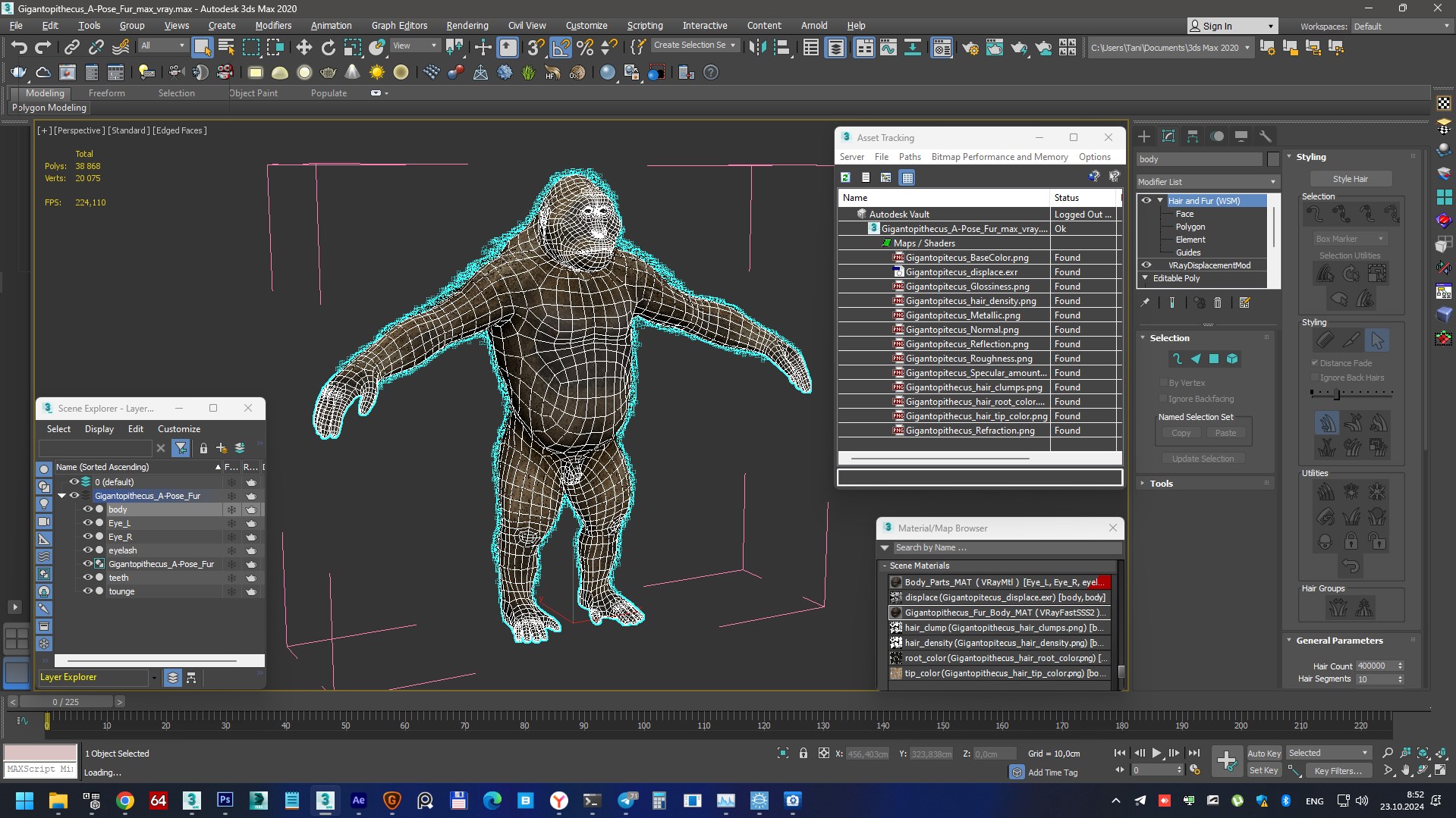 3D Gigantopithecus A-Pose Fur