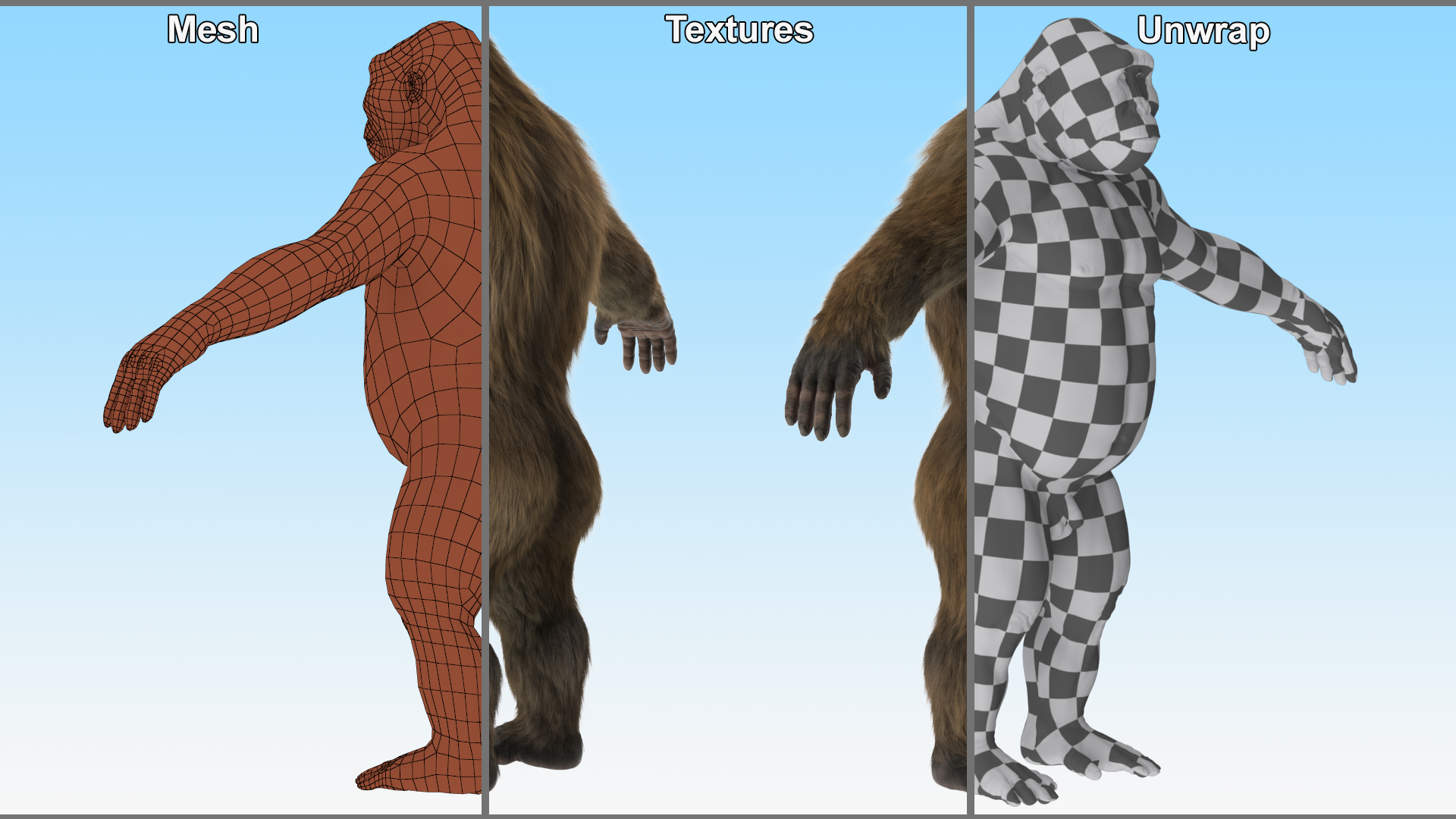 3D Gigantopithecus A-Pose Fur