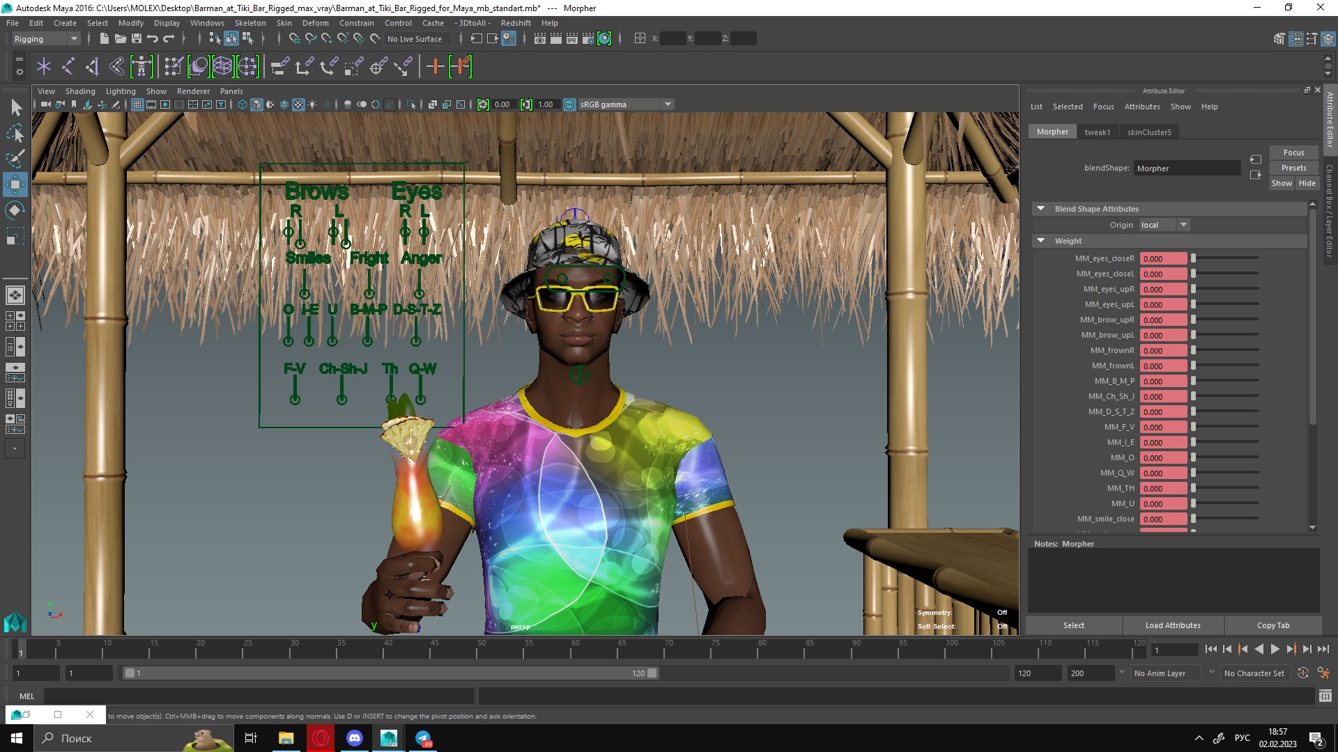 Barman at Tiki Bar Rigged for Maya 3D model