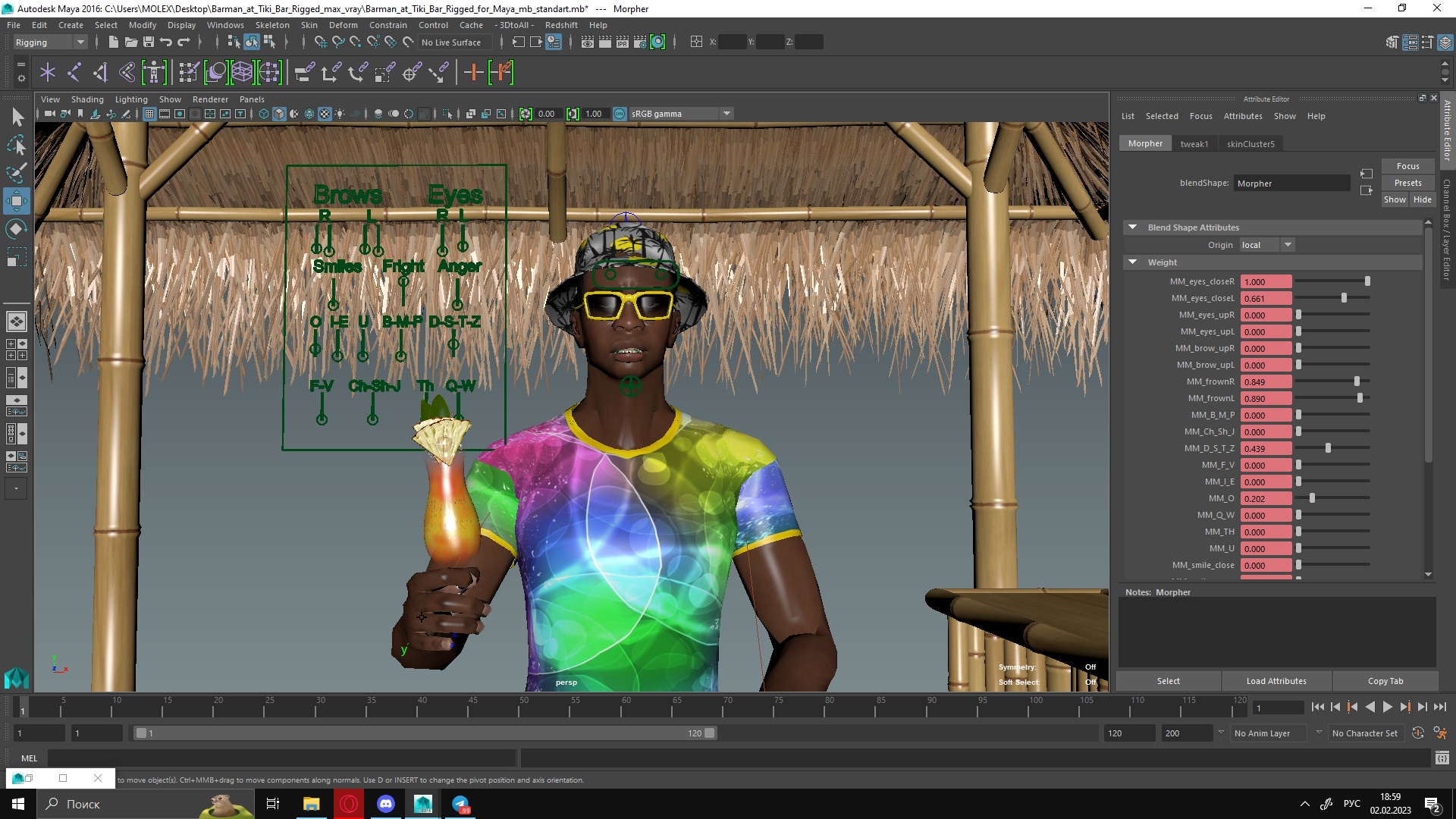 Barman at Tiki Bar Rigged for Maya 3D model