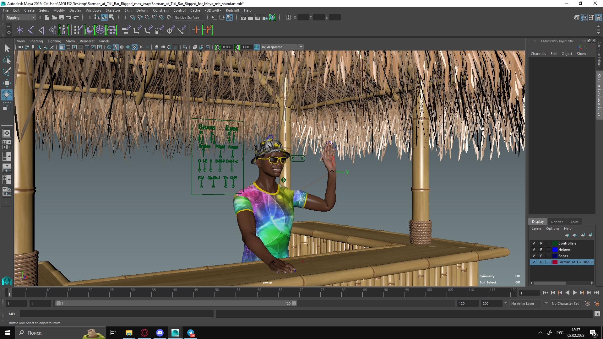 Barman at Tiki Bar Rigged for Maya 3D model