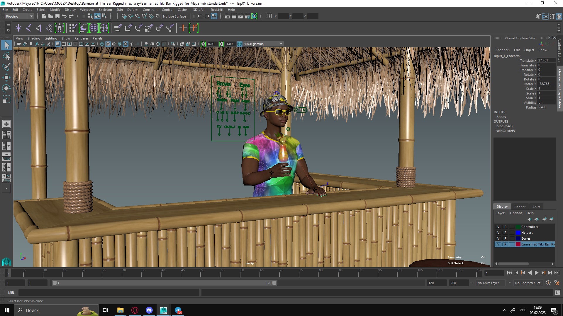 Barman at Tiki Bar Rigged for Maya 3D model