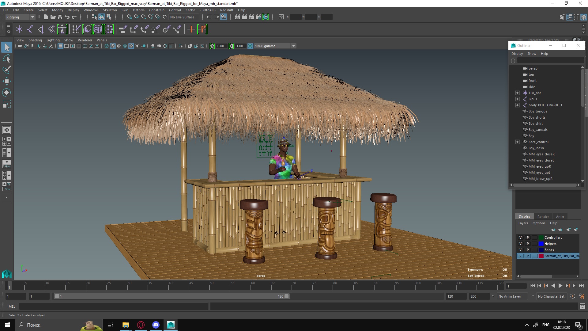 Barman at Tiki Bar Rigged for Maya 3D model