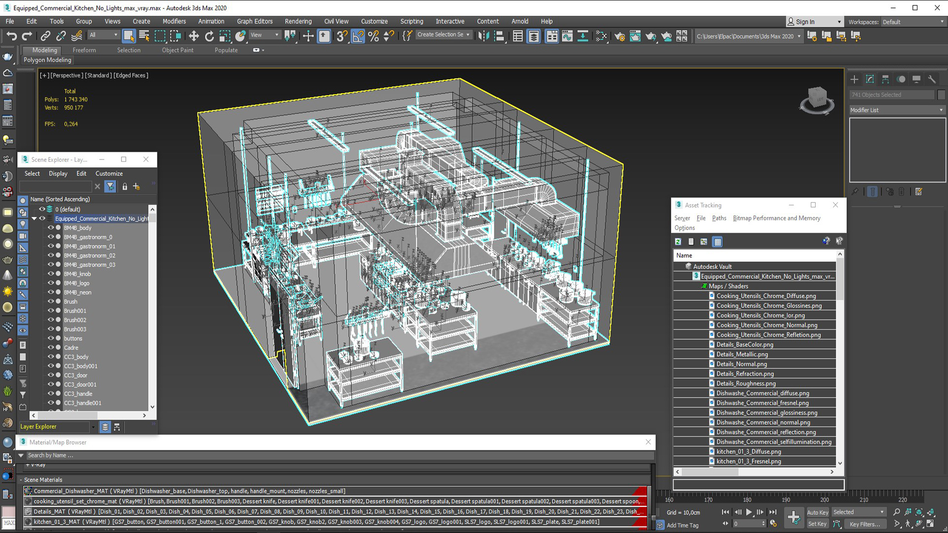 Equipped Commercial Kitchen No Lights 3D