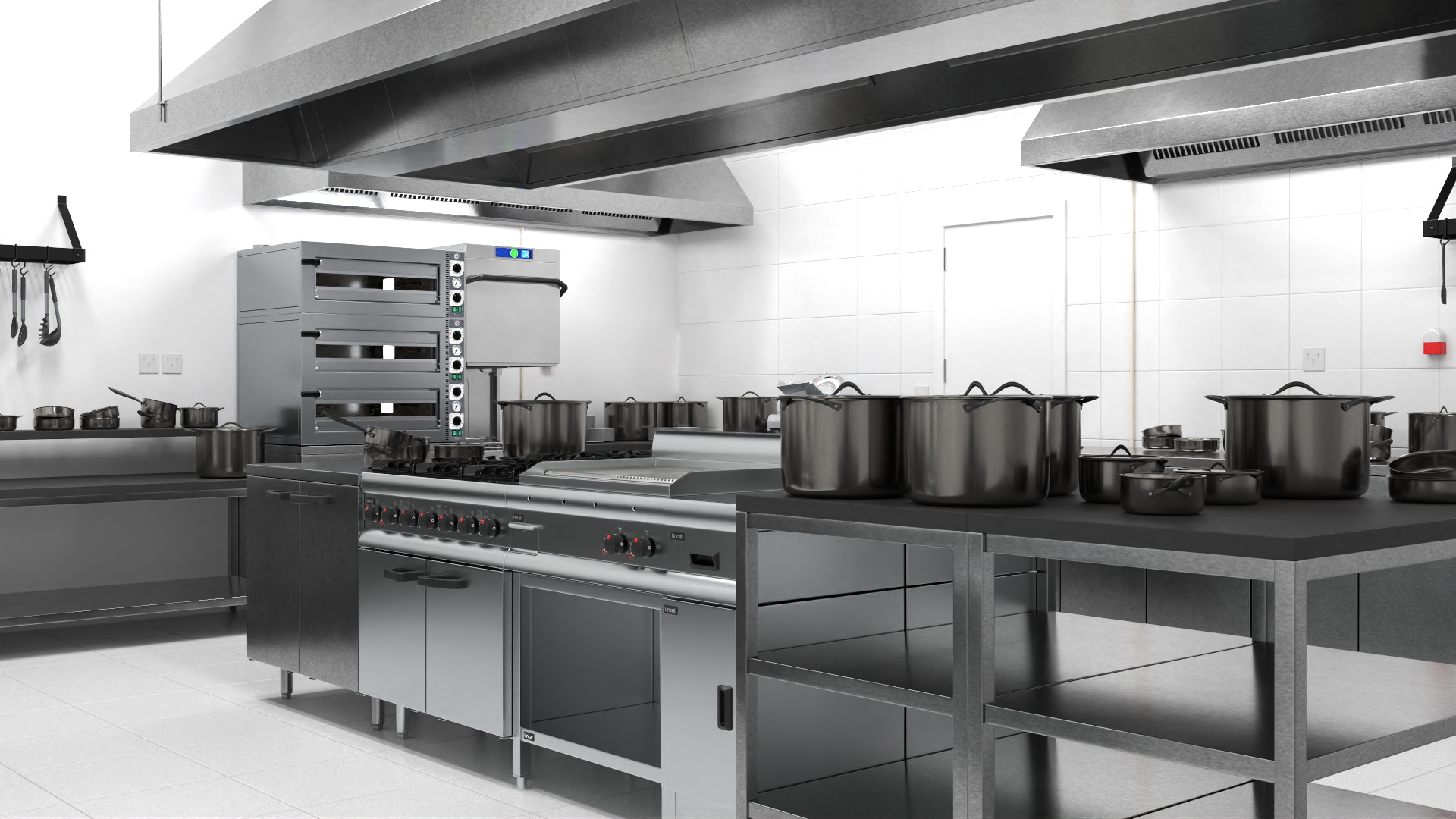 Equipped Commercial Kitchen No Lights 3D