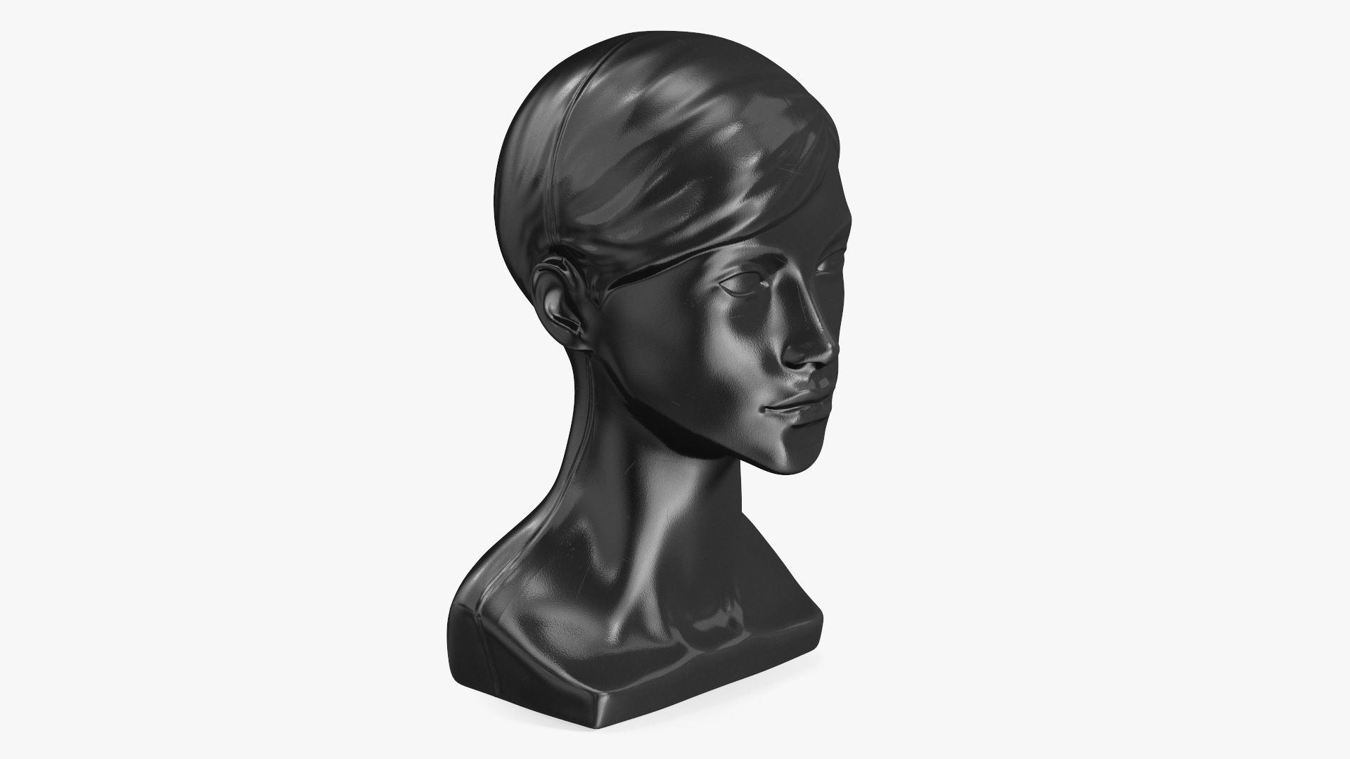 3D Woman Mannequin Head with Hair Black