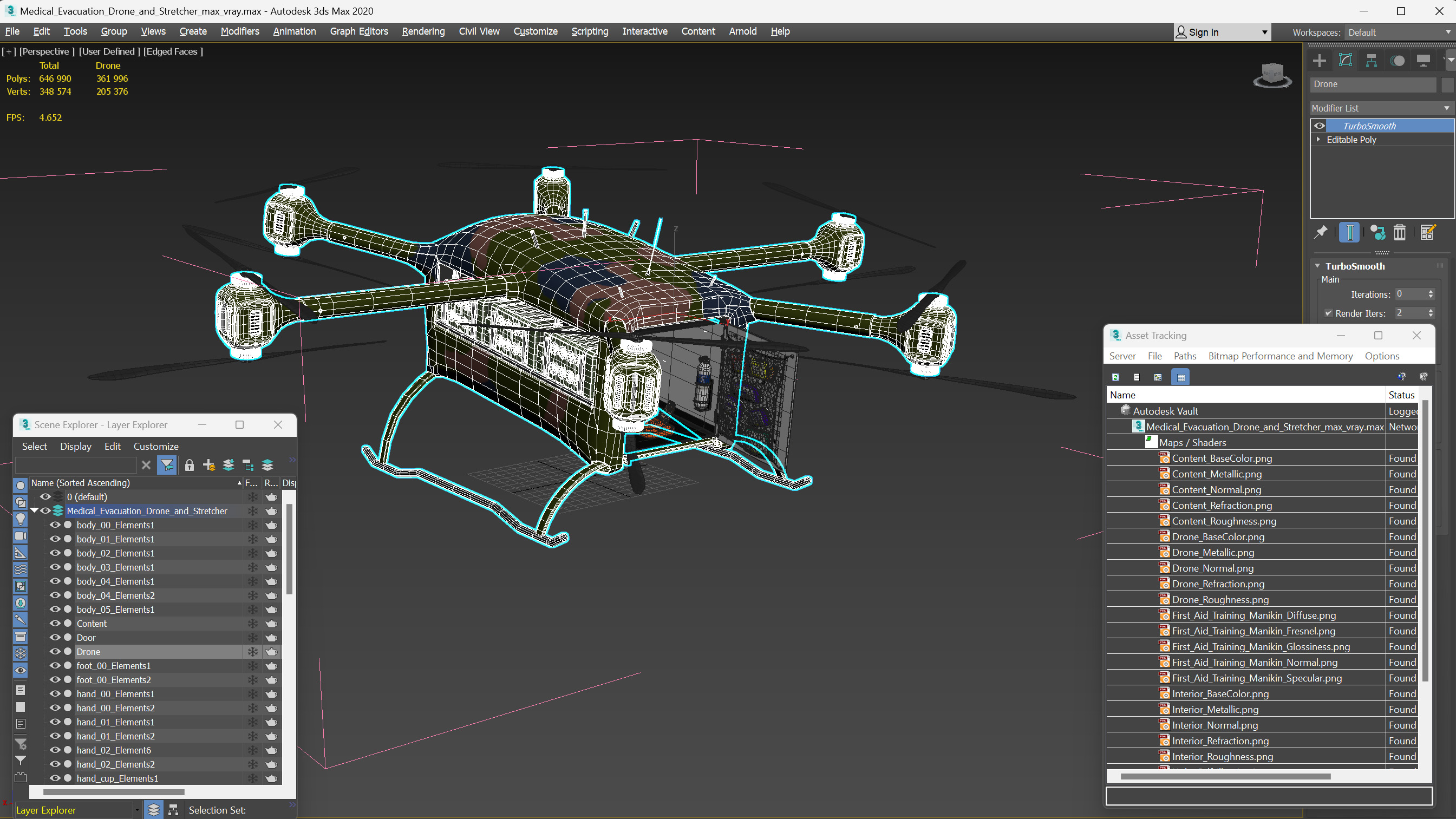 3D Medical Evacuation Drone and Stretcher model