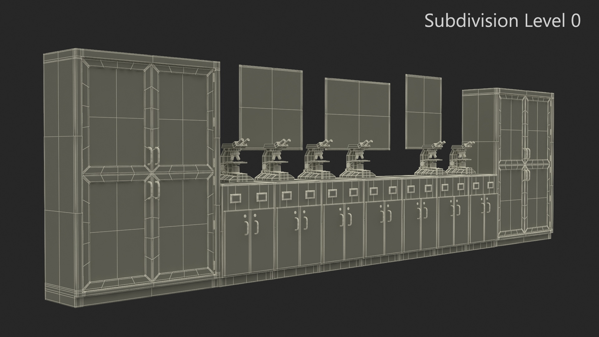 Laboratory Interior with Cabinets and Microscopes 3D model