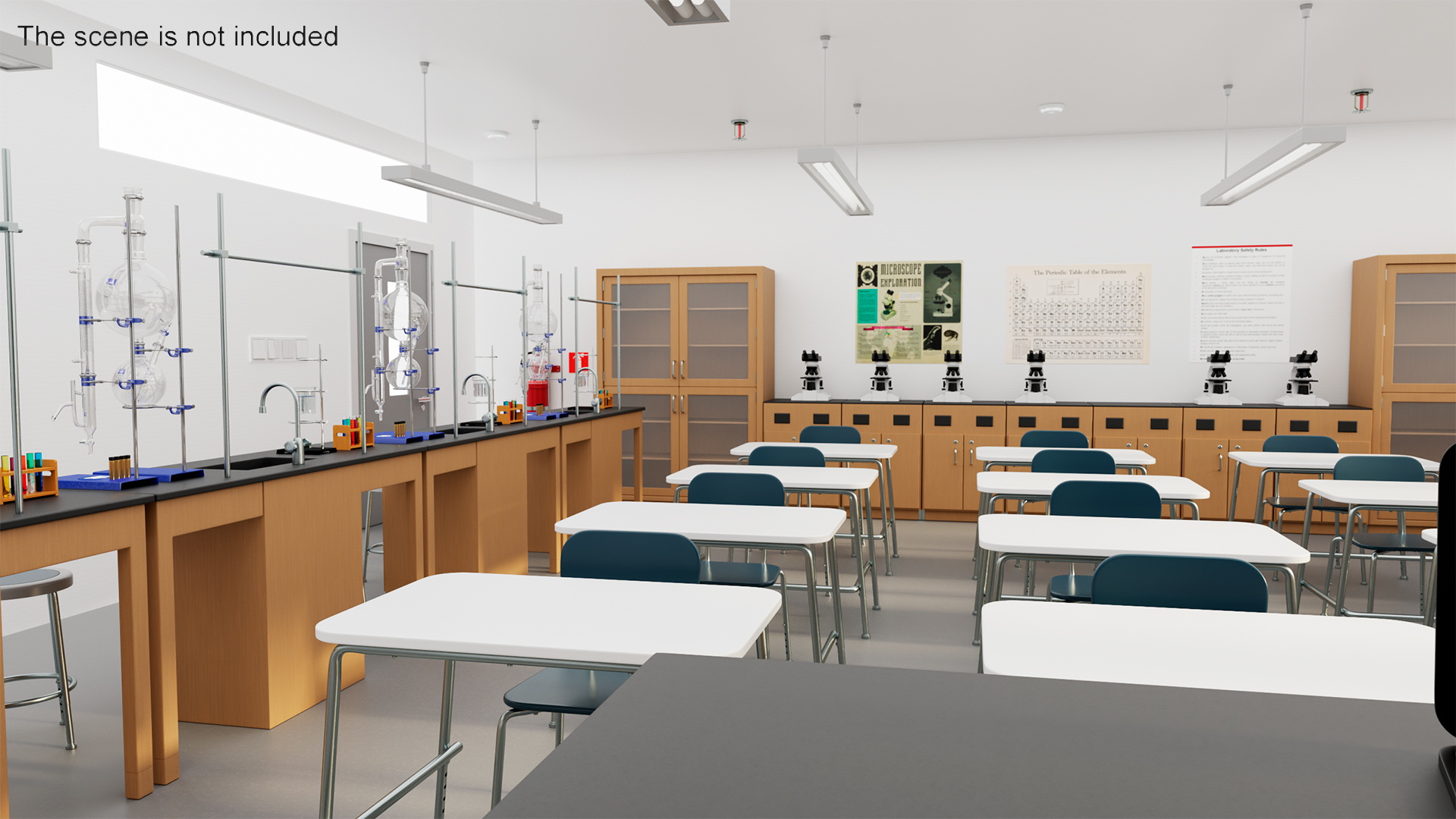 Laboratory Interior with Cabinets and Microscopes 3D model