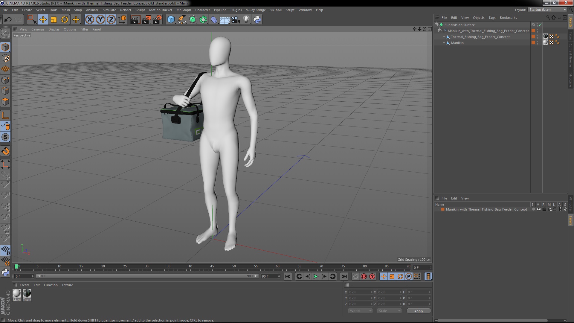 Manikin with Thermal Fishing Bag Feeder Concept 3D