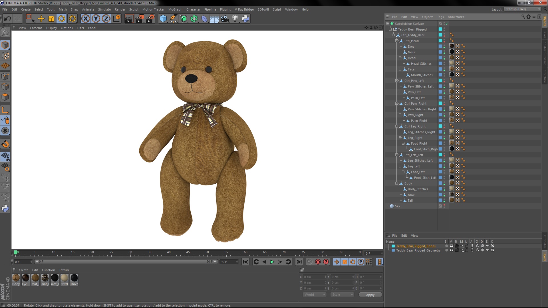 3D Teddy Bear Rigged for Cinema 4D