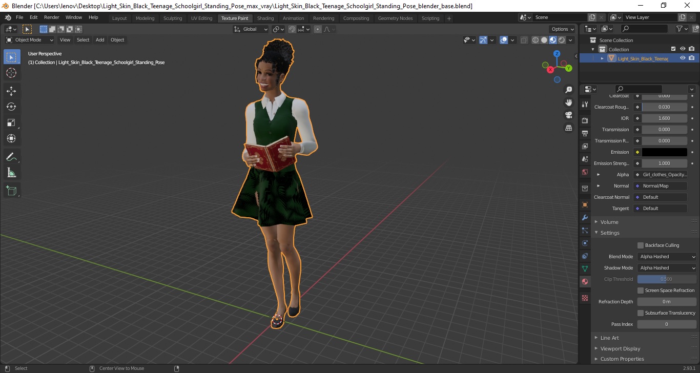 3D Light Skin Young Black Female Student Standing Pose