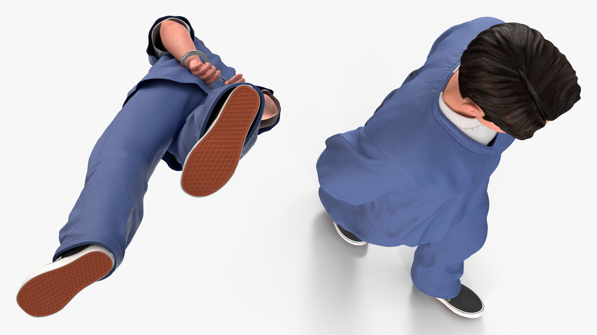 3D model Asian Prisoner Blue Uniform in Handcuffs