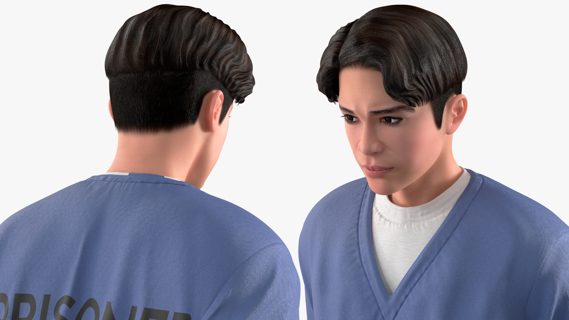 3D model Asian Prisoner Blue Uniform in Handcuffs