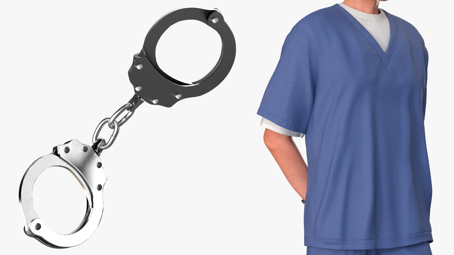 3D model Asian Prisoner Blue Uniform in Handcuffs