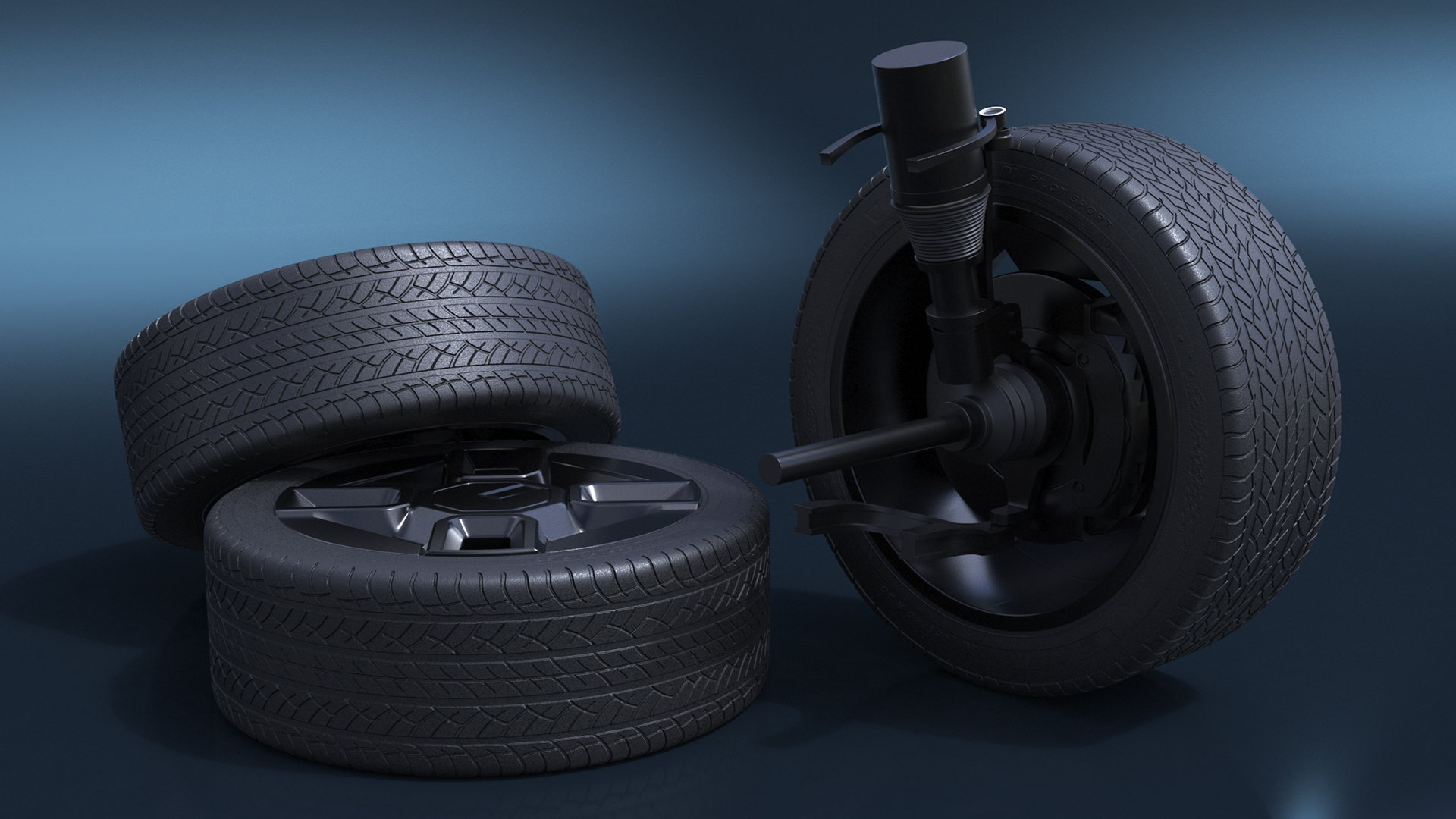 3D Car Wheel and Suspension Assembly model