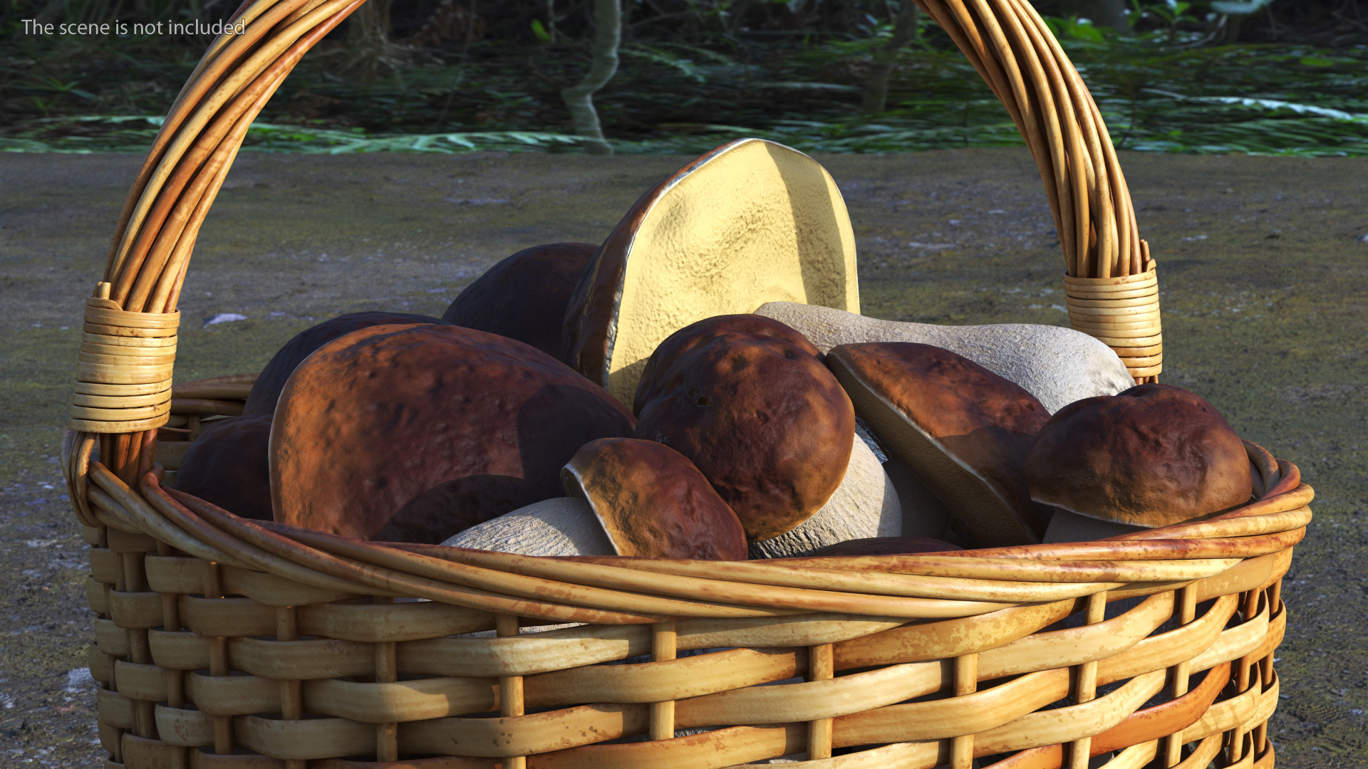 3D Straw Basket Of Porcini Mushrooms model