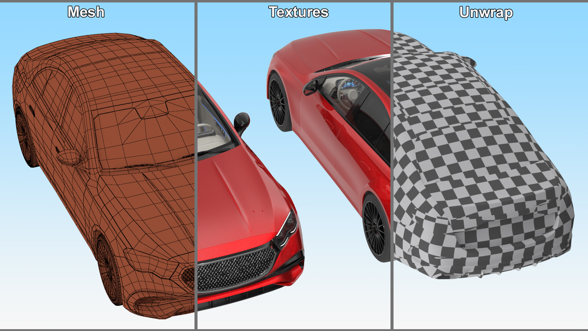 3D Luxury Car Red Sedan Rigged for Maya