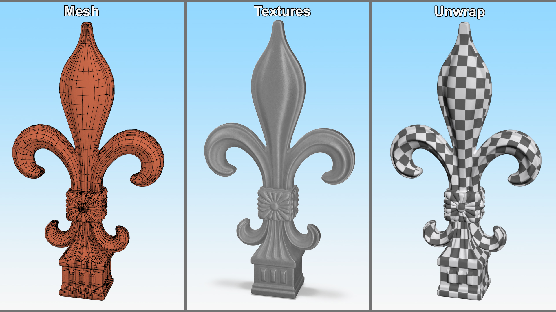 Fleur De Lis Sculpture Gray 3D