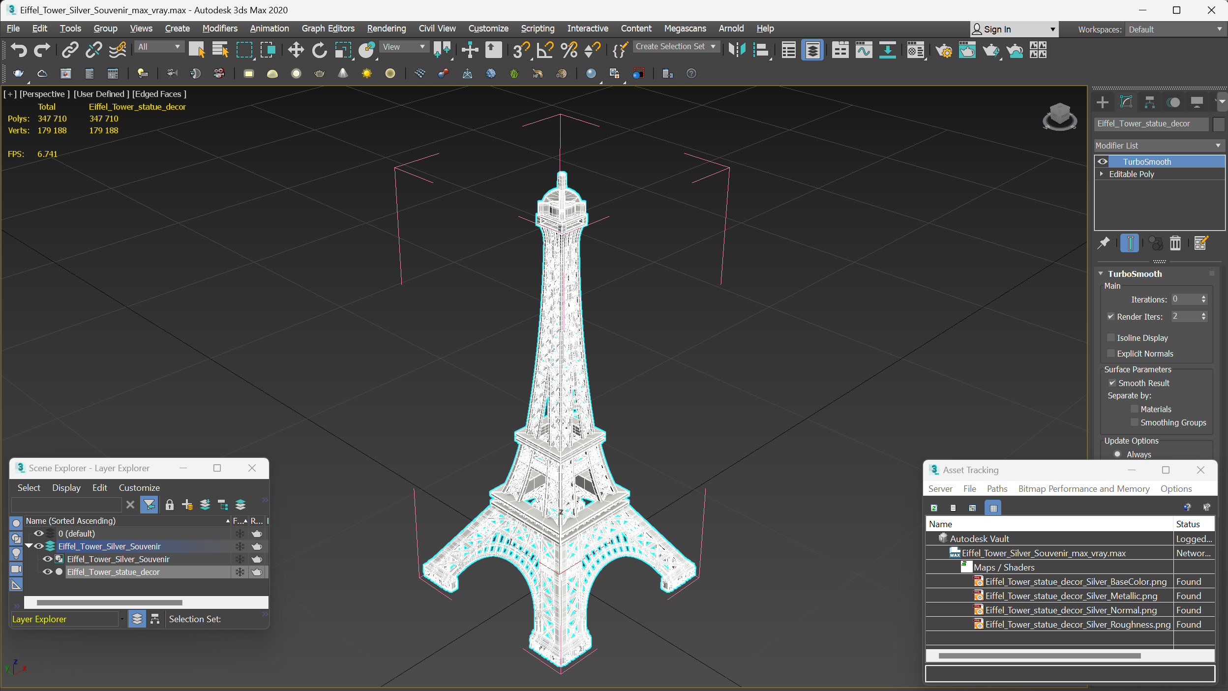 3D Eiffel Tower Silver Souvenir model