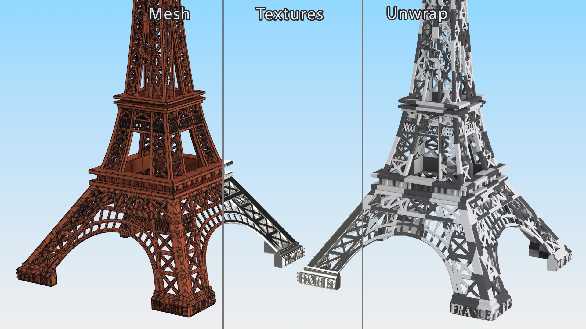 3D Eiffel Tower Silver Souvenir model