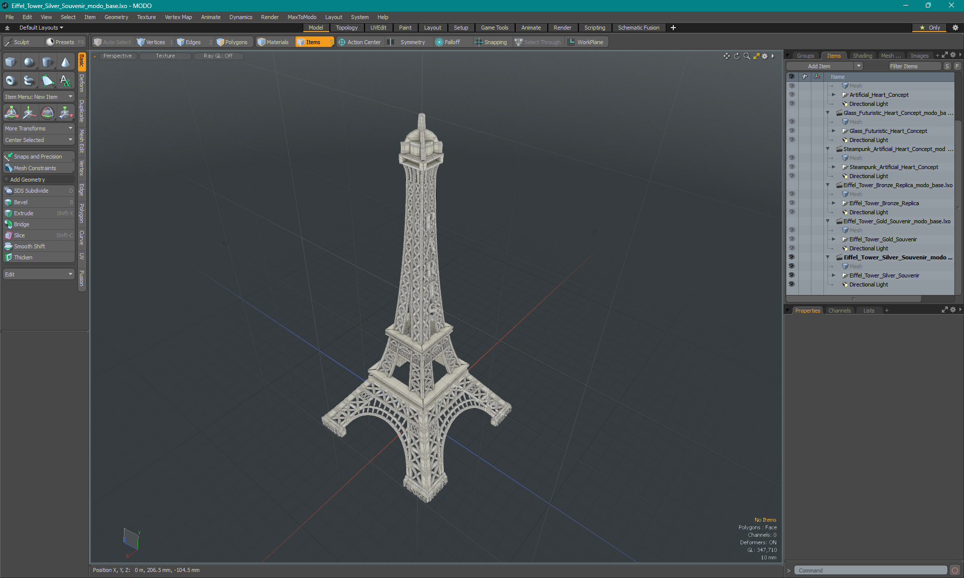 3D Eiffel Tower Silver Souvenir model