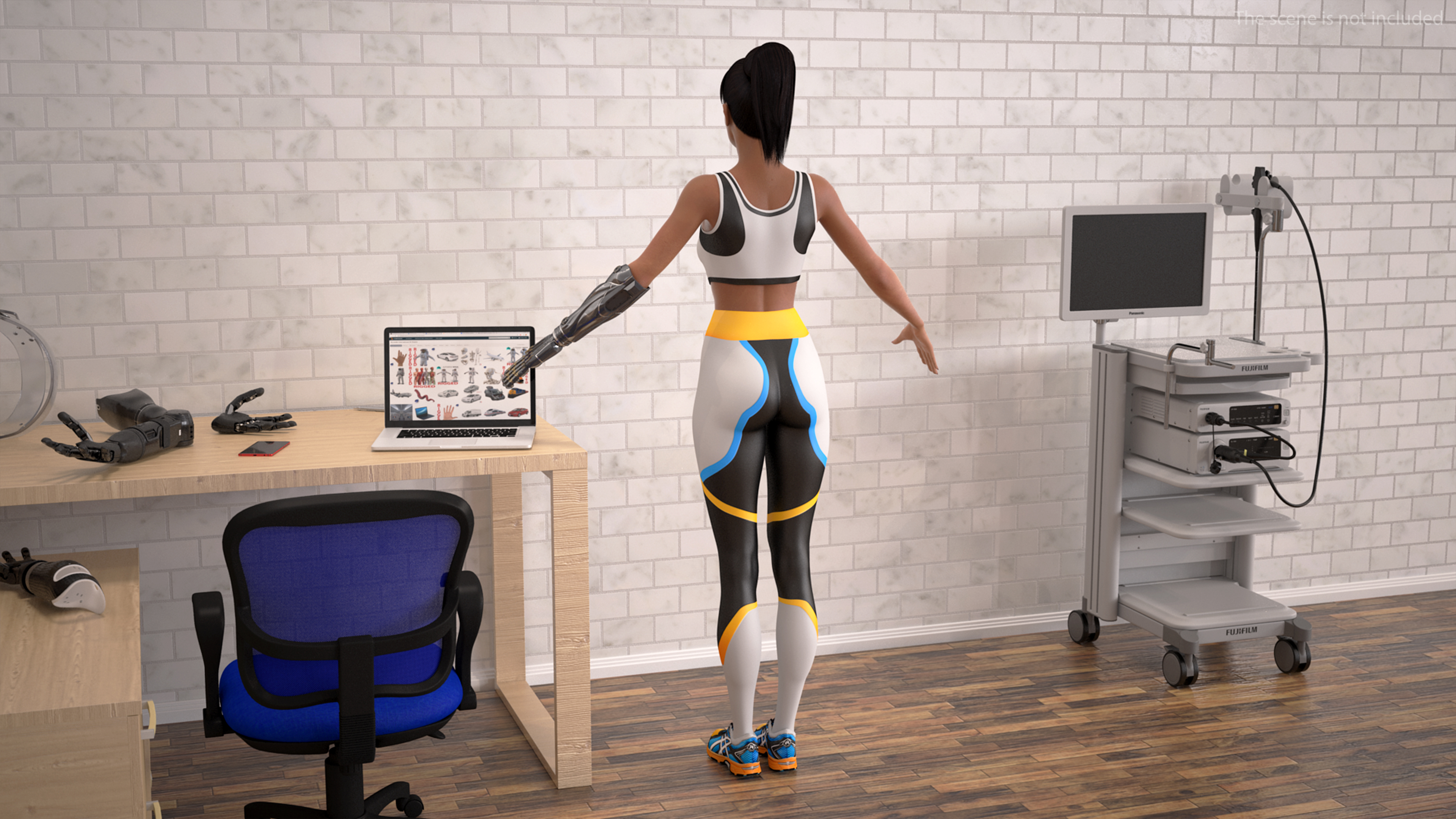 3D Woman with Mind Controlled Prosthetic Arm A-pose model