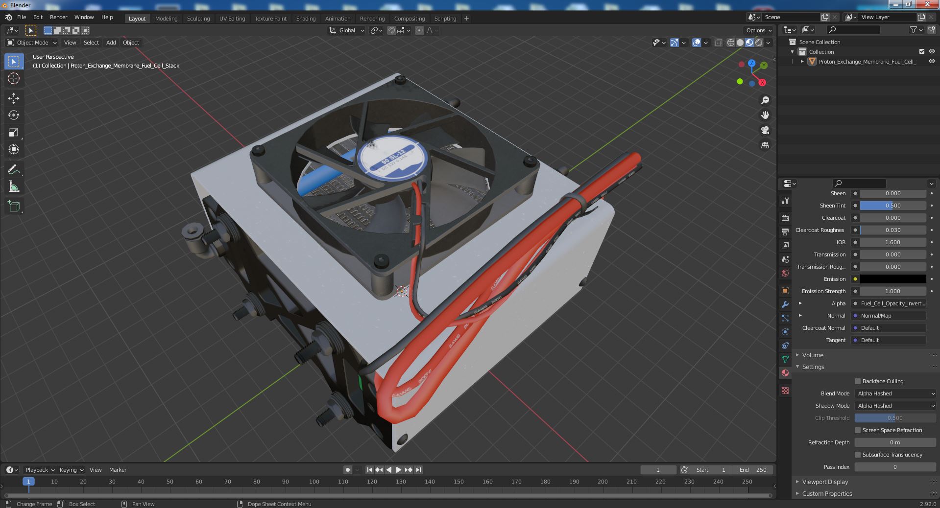 3D model Proton Exchange Membrane Fuel Cell Stack