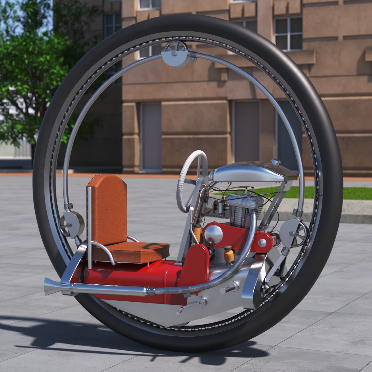 3D Classic Motorized Monowheel Red Rigged model