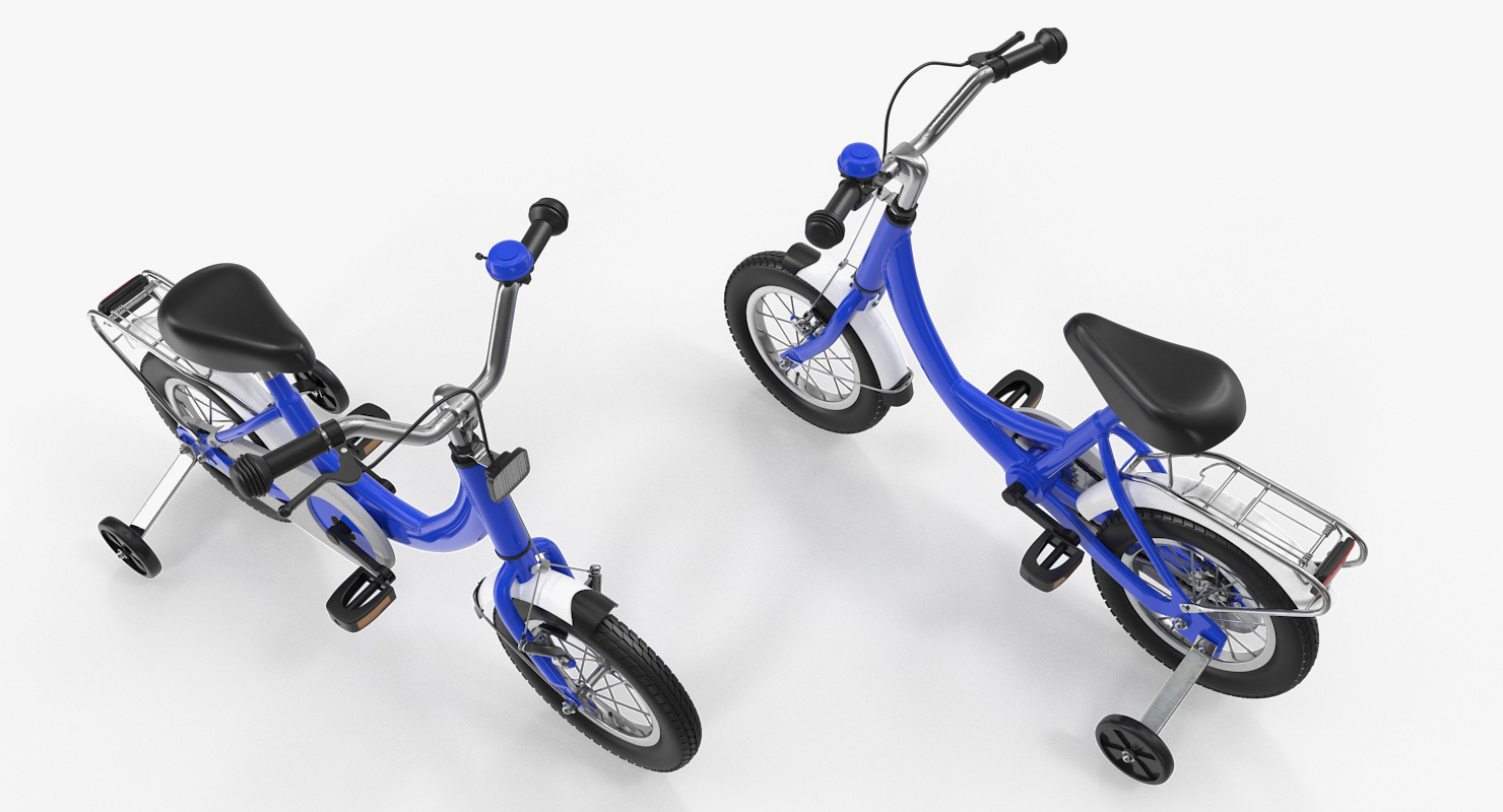 3D Small Kids Bike with Training Wheels Rigged model