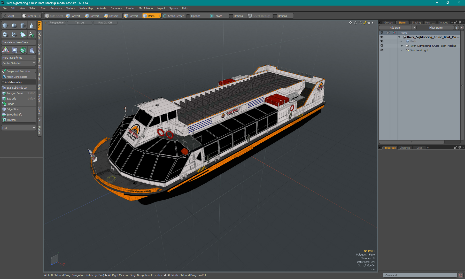 3D River Sightseeing Cruise Boat Mockup