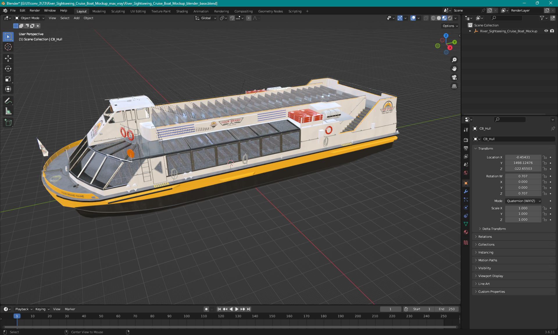 3D River Sightseeing Cruise Boat Mockup