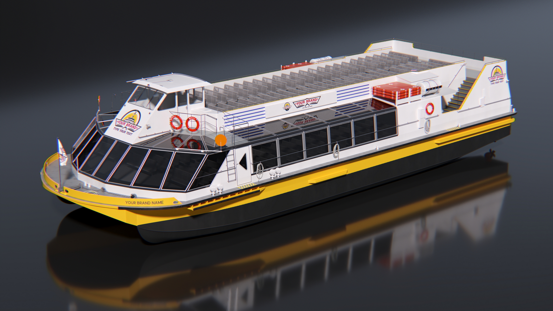 3D River Sightseeing Cruise Boat Mockup