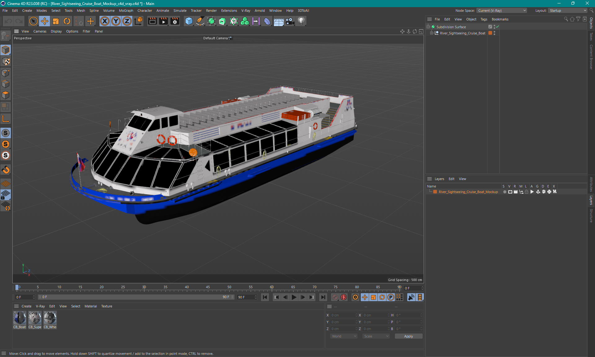 3D River Sightseeing Cruise Boat Mockup