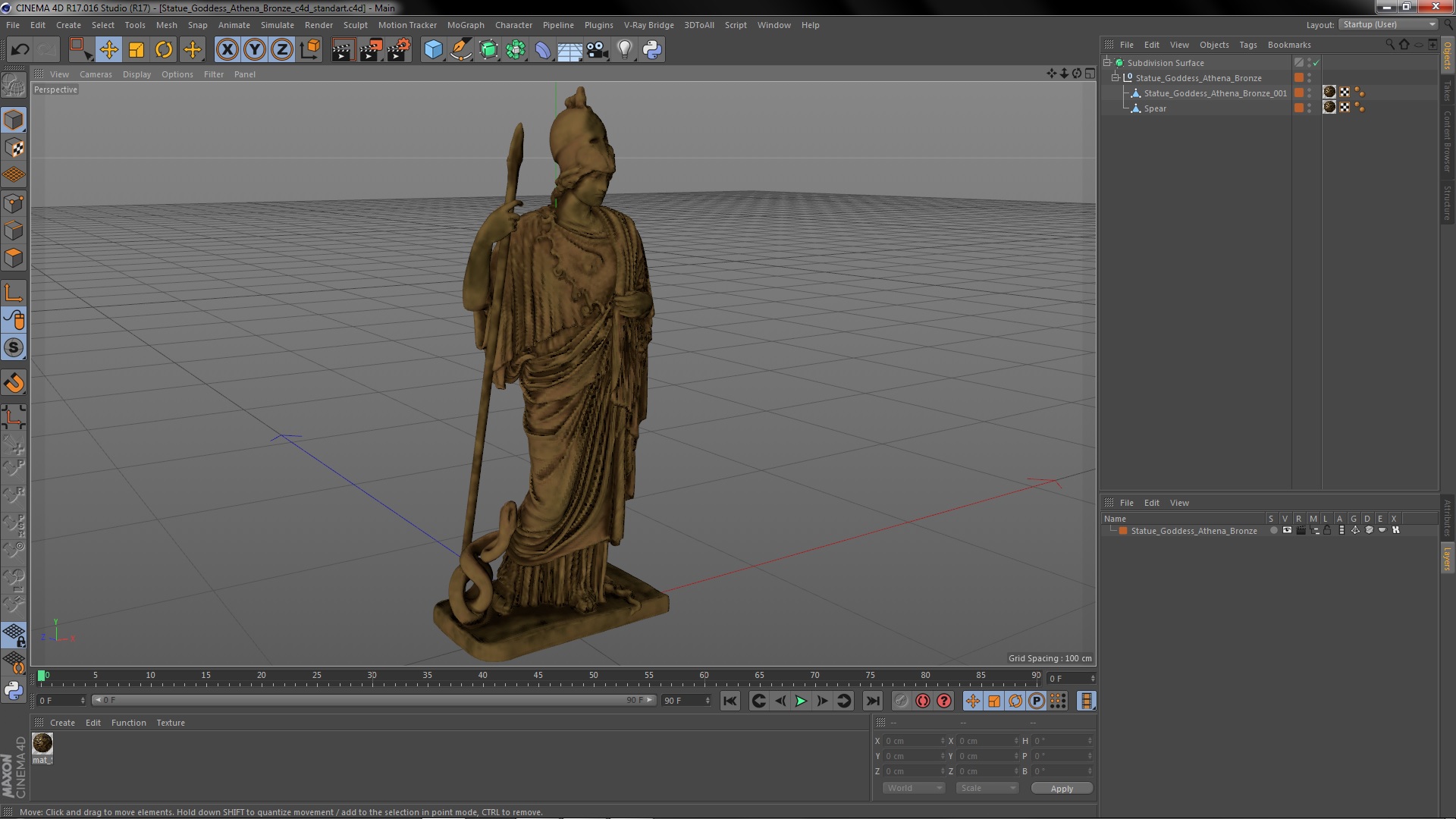 3D Statue Goddess Athena Bronze model