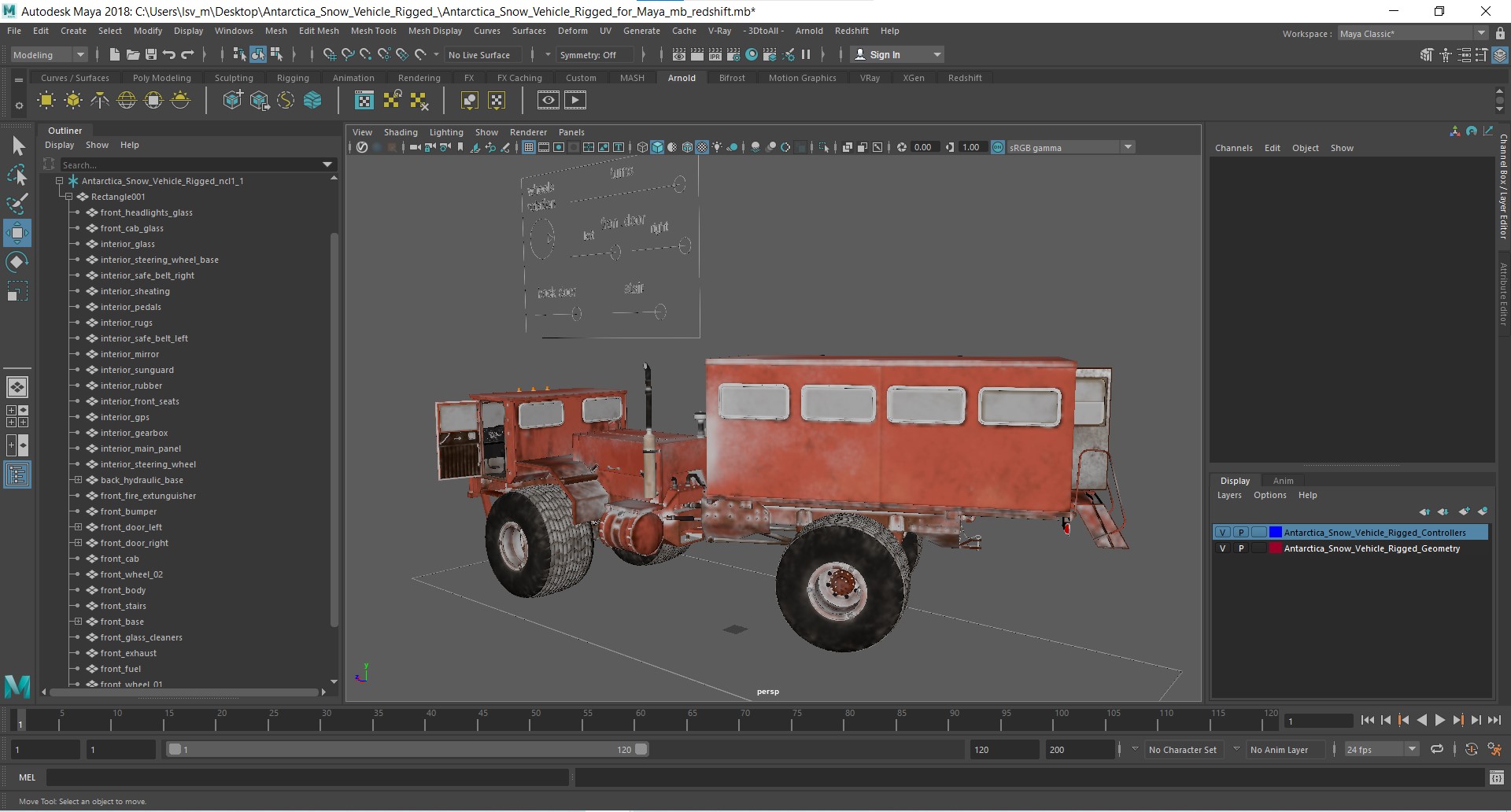 Antarctica Snow Vehicle Rigged for Maya 3D model