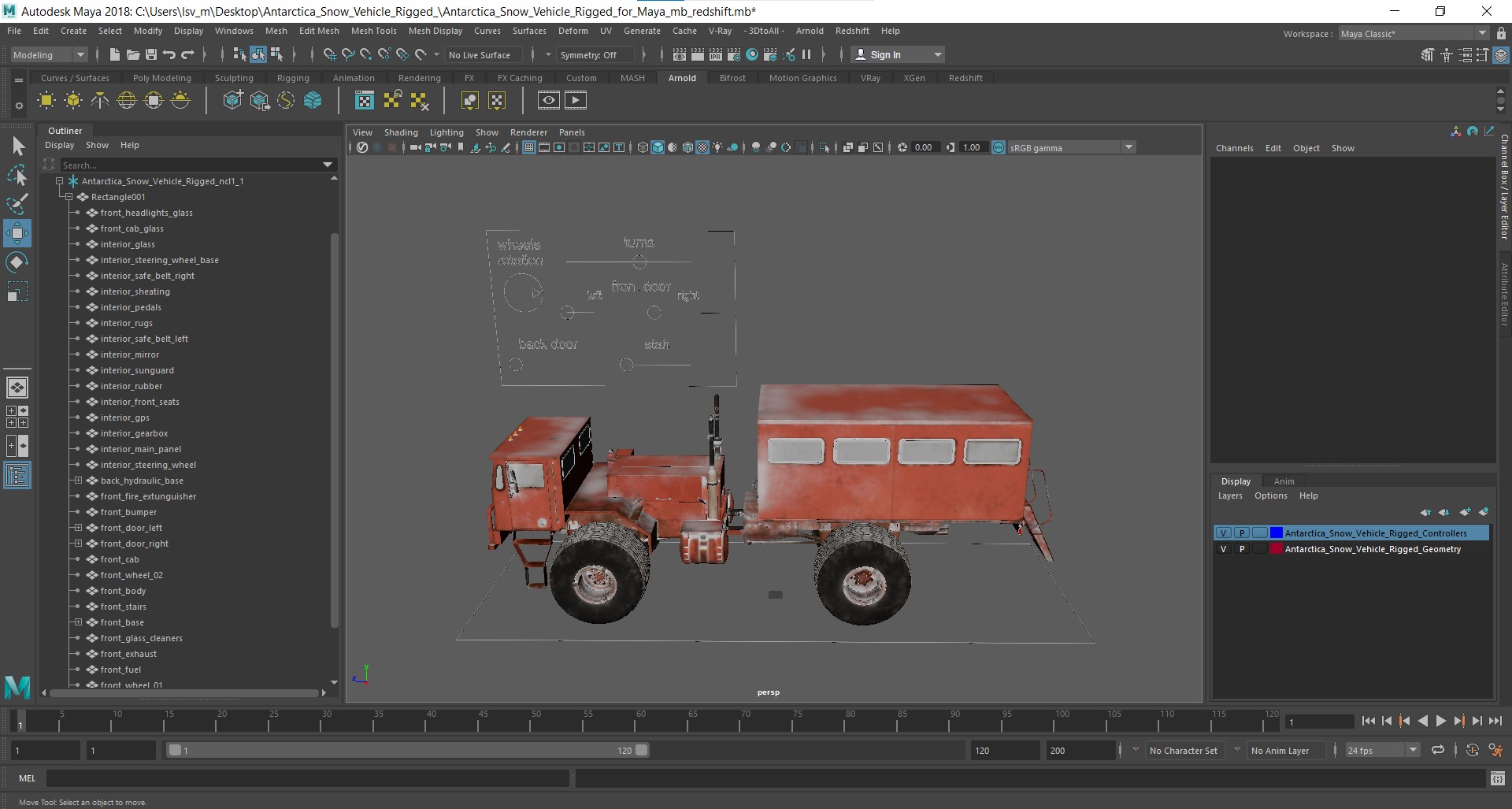 Antarctica Snow Vehicle Rigged for Maya 3D model