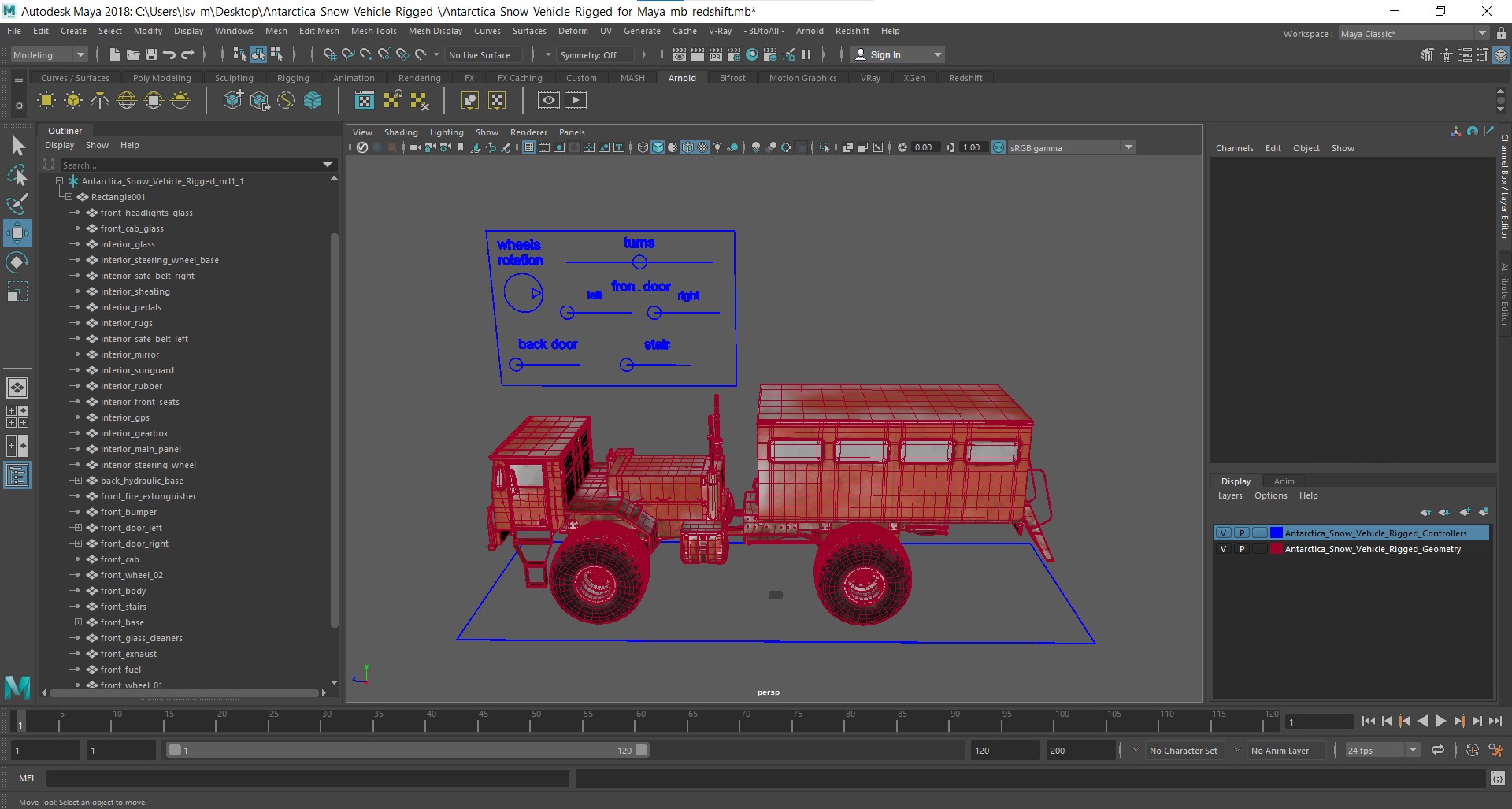 Antarctica Snow Vehicle Rigged for Maya 3D model