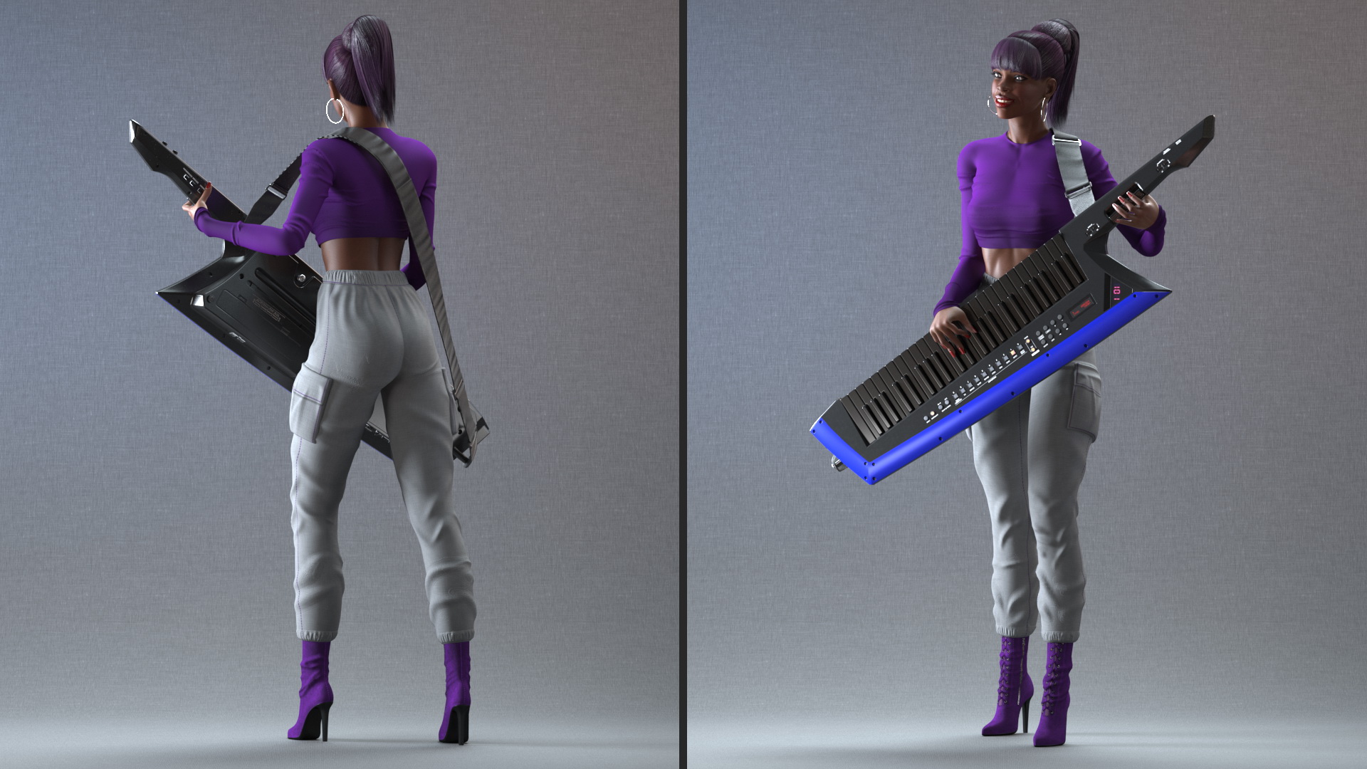 Woman with Keytar 3D